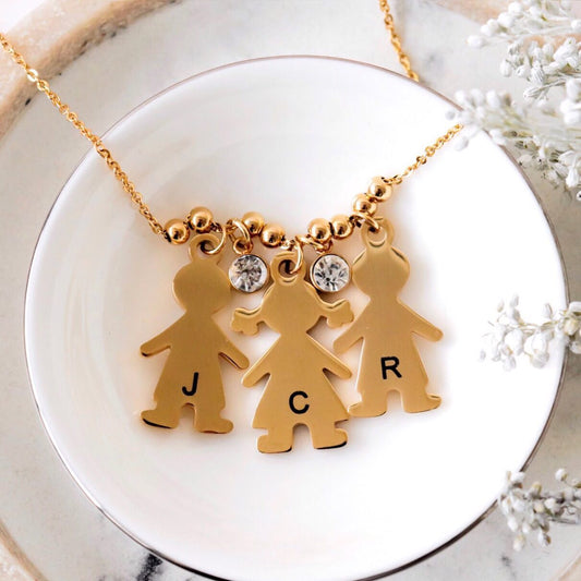 Mom Initial & Children Charm Necklace Set