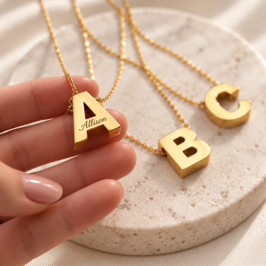 Custom Chunky Initial Necklace | Letter Charm Layering Necklace