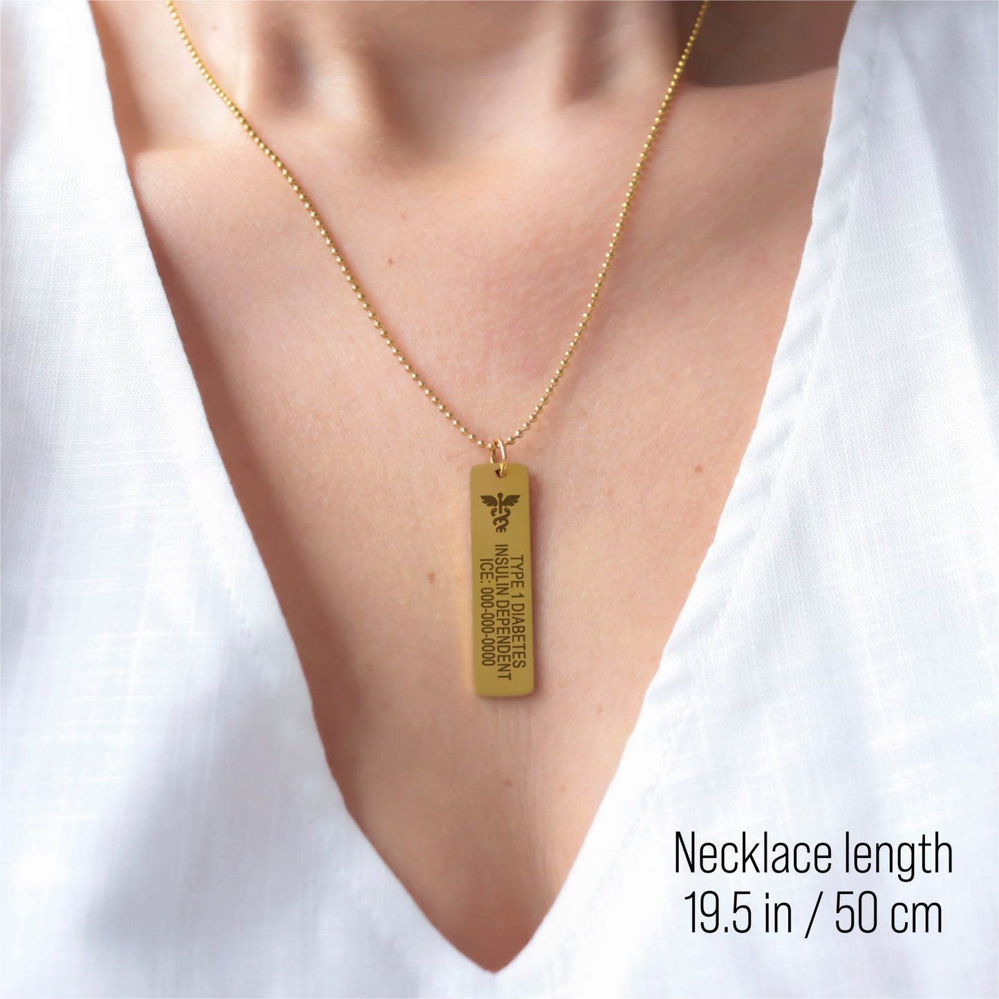 Medical ID vertical necklace for men & women