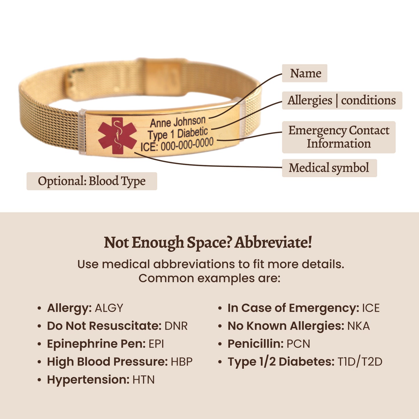 Medical ID Alert Mesh Bracelet for Women