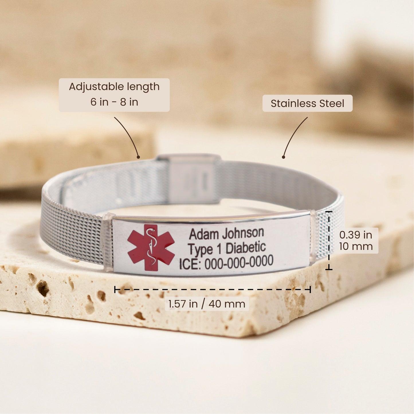 Medical ID Alert Mesh Bracelet for Women