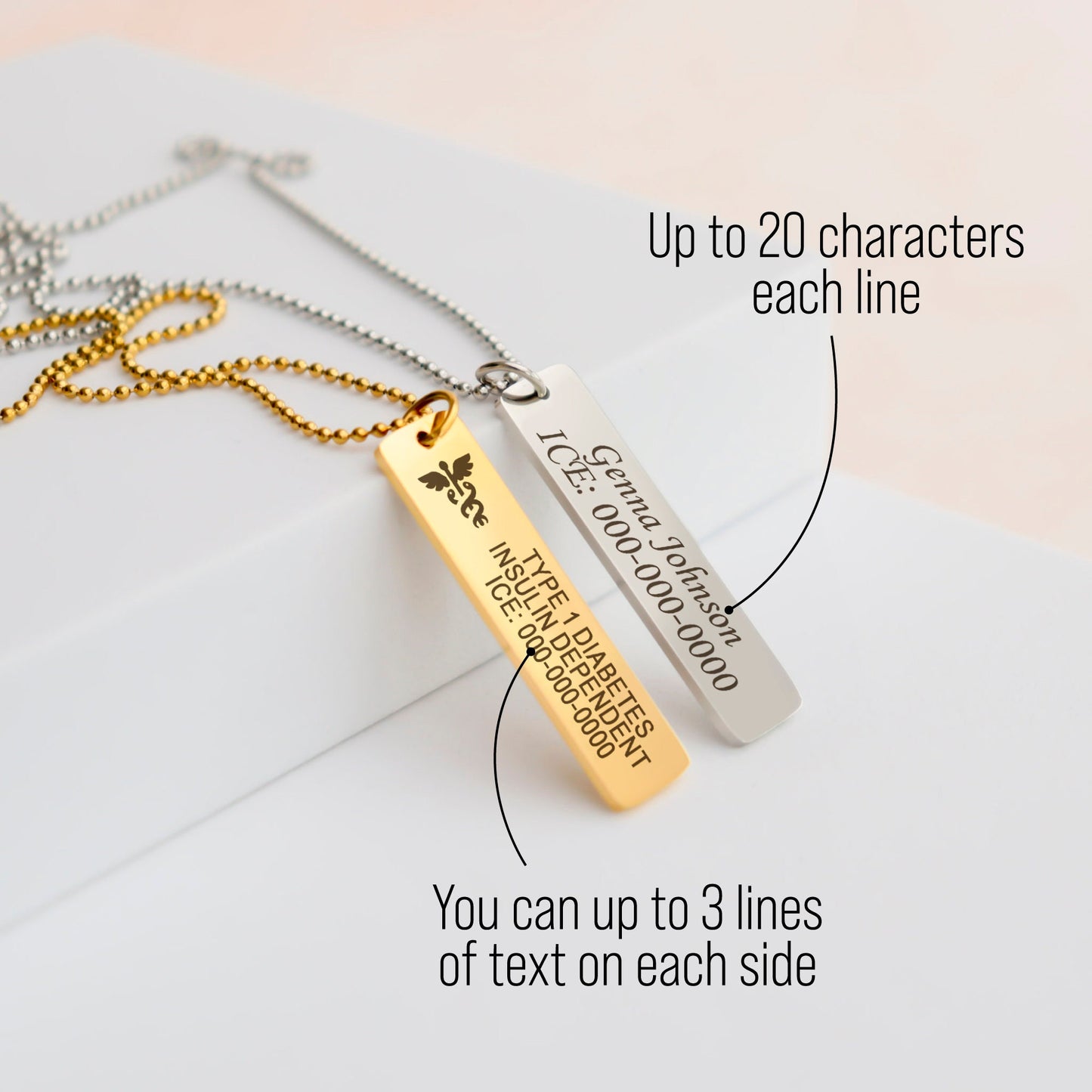 Medical ID vertical necklace for men & women