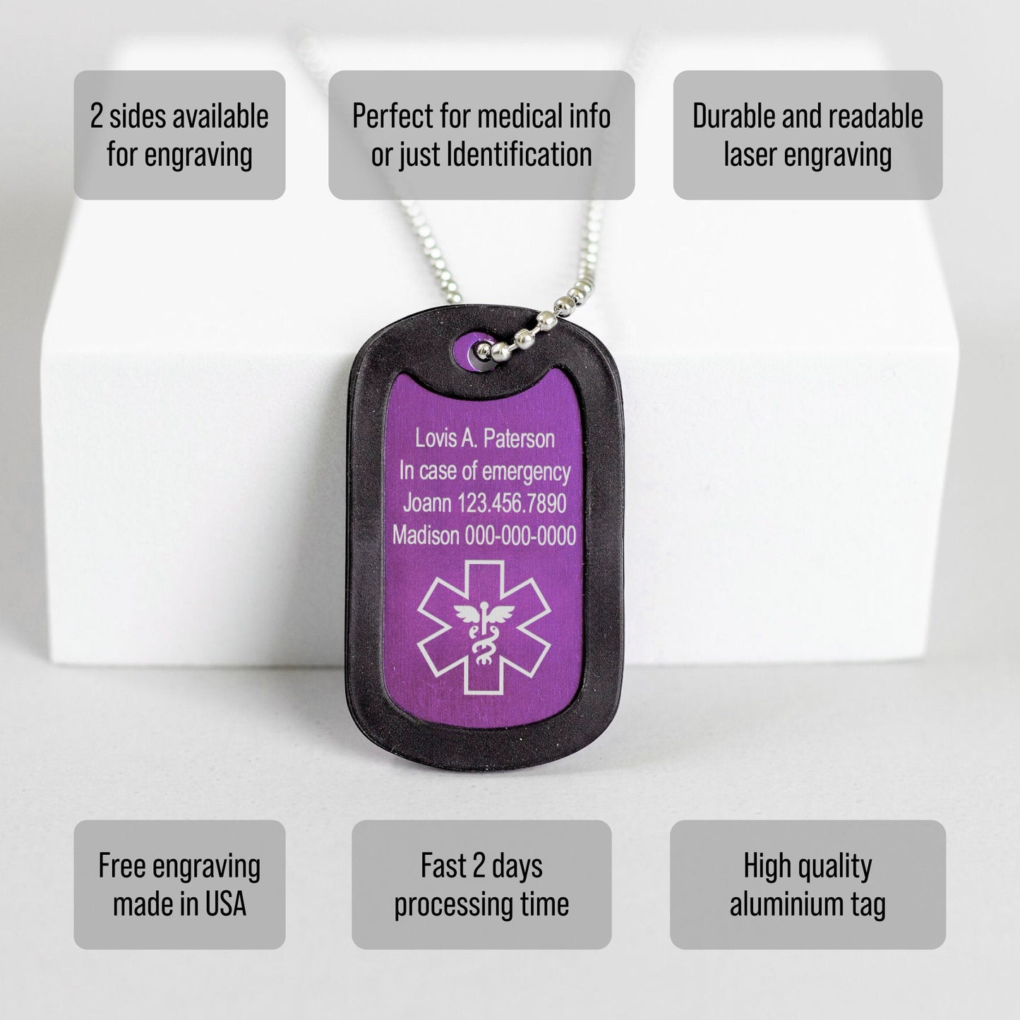 Medical ID Tag Necklace for Men & Women