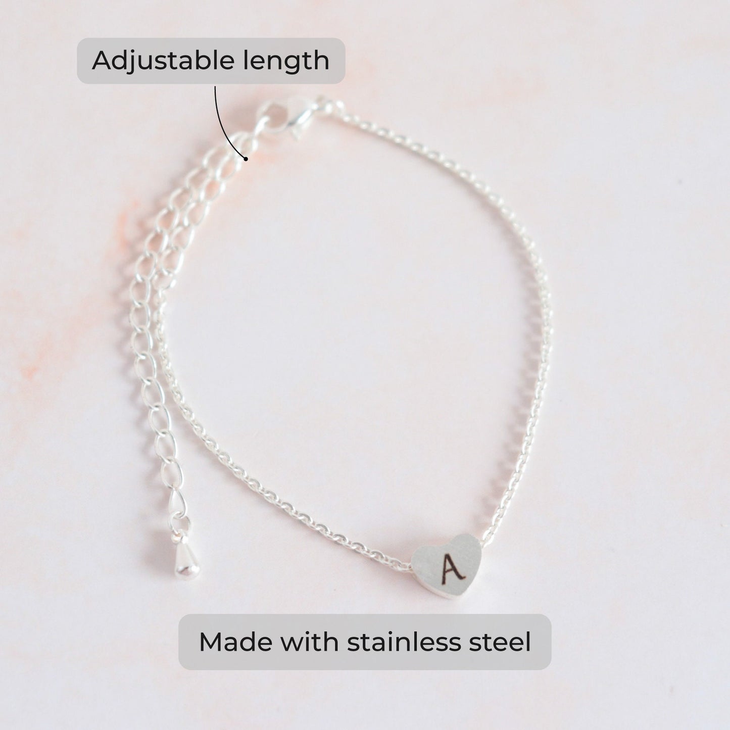 Custom Tiny Heart Initial Charm Bracelet