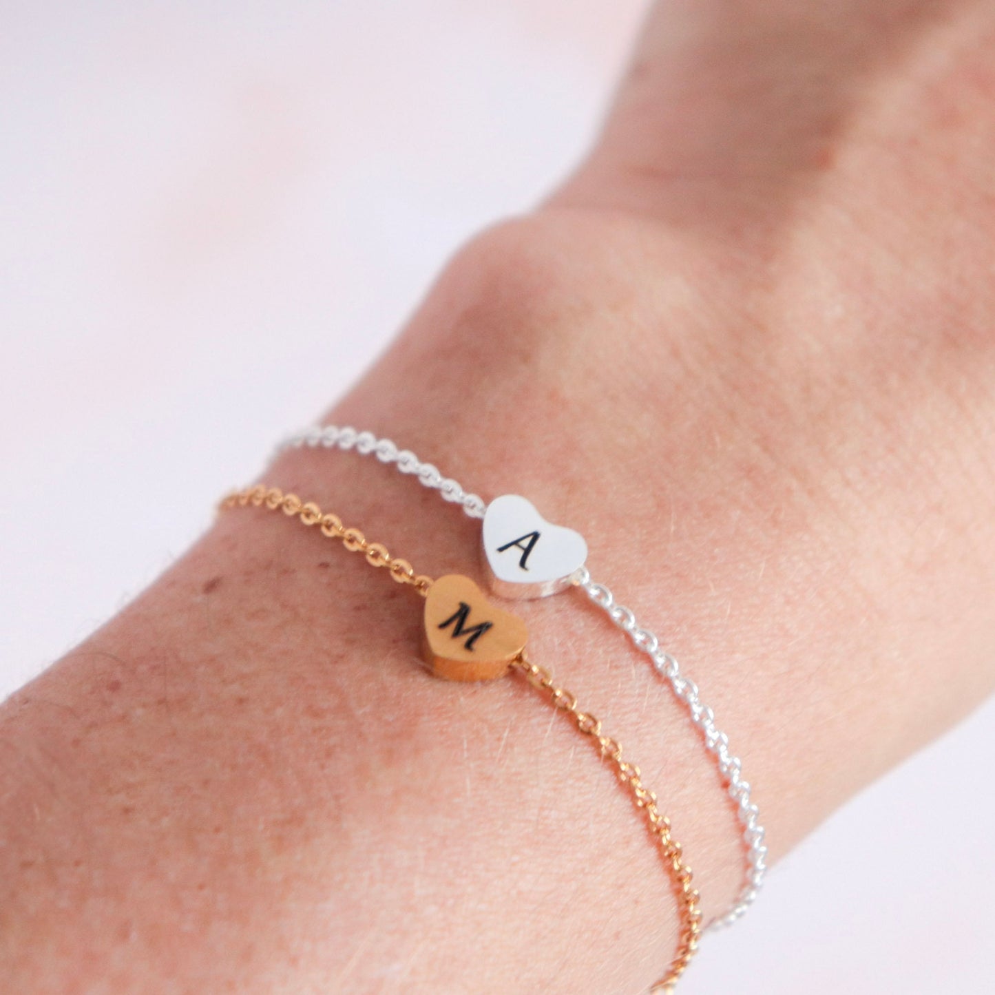Custom Tiny Heart Initial Charm Bracelet