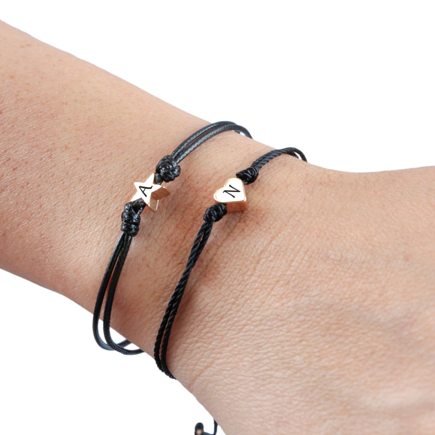 Custom Tiny Heart & Star Charm Initial Bracelet