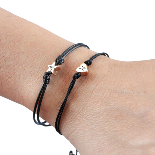 Custom Tiny Heart & Star Charm Initial Bracelet
