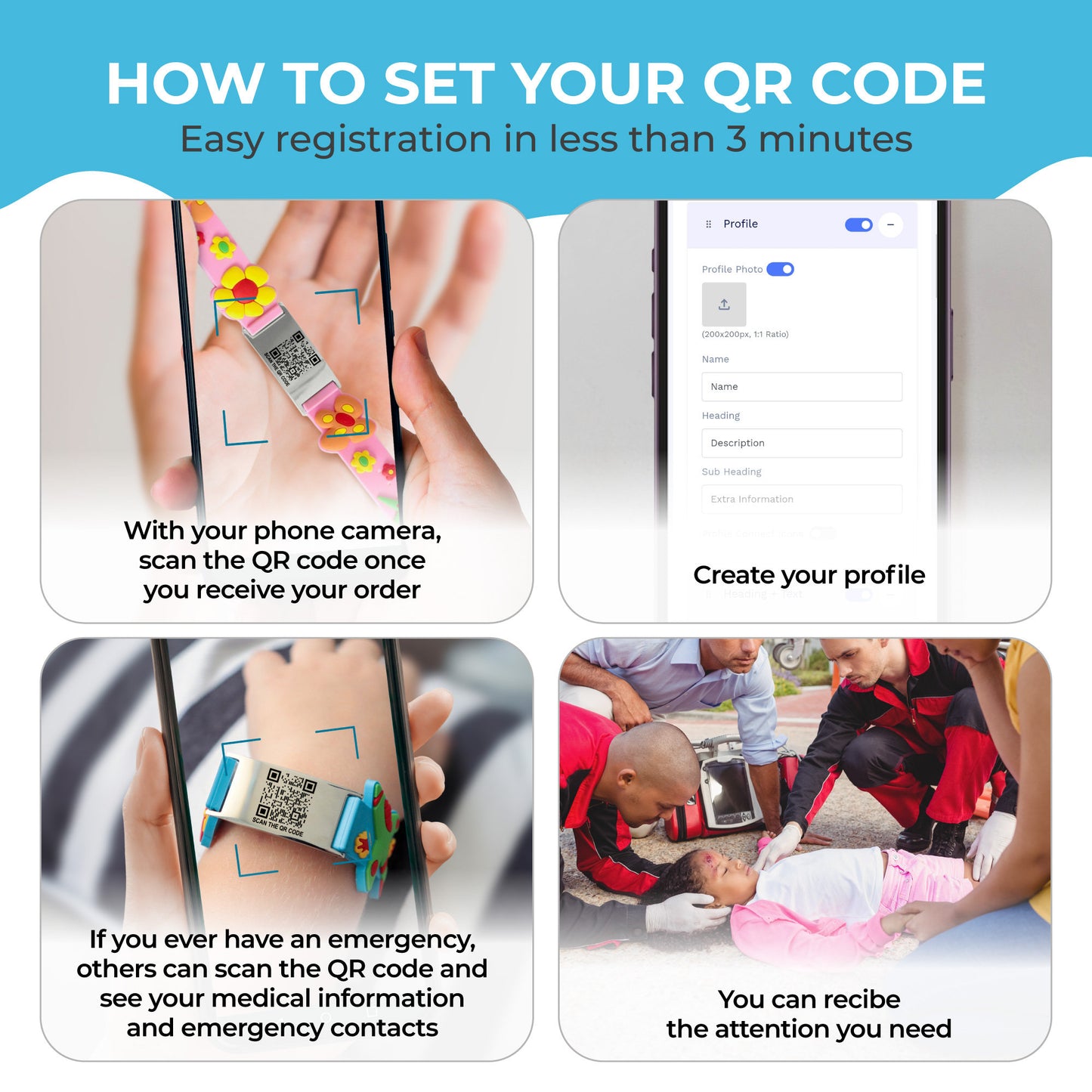 Smart QR Code Kids Emergency Bracelet