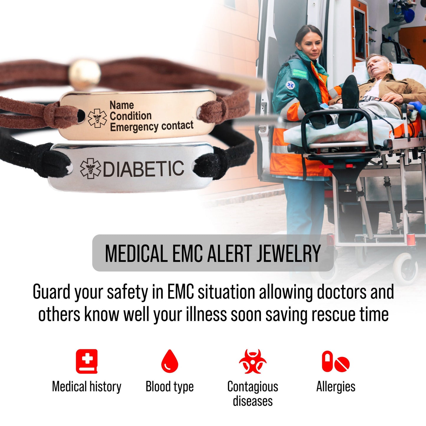 Personalized Cord ID Medical Nameplate Bracelet
