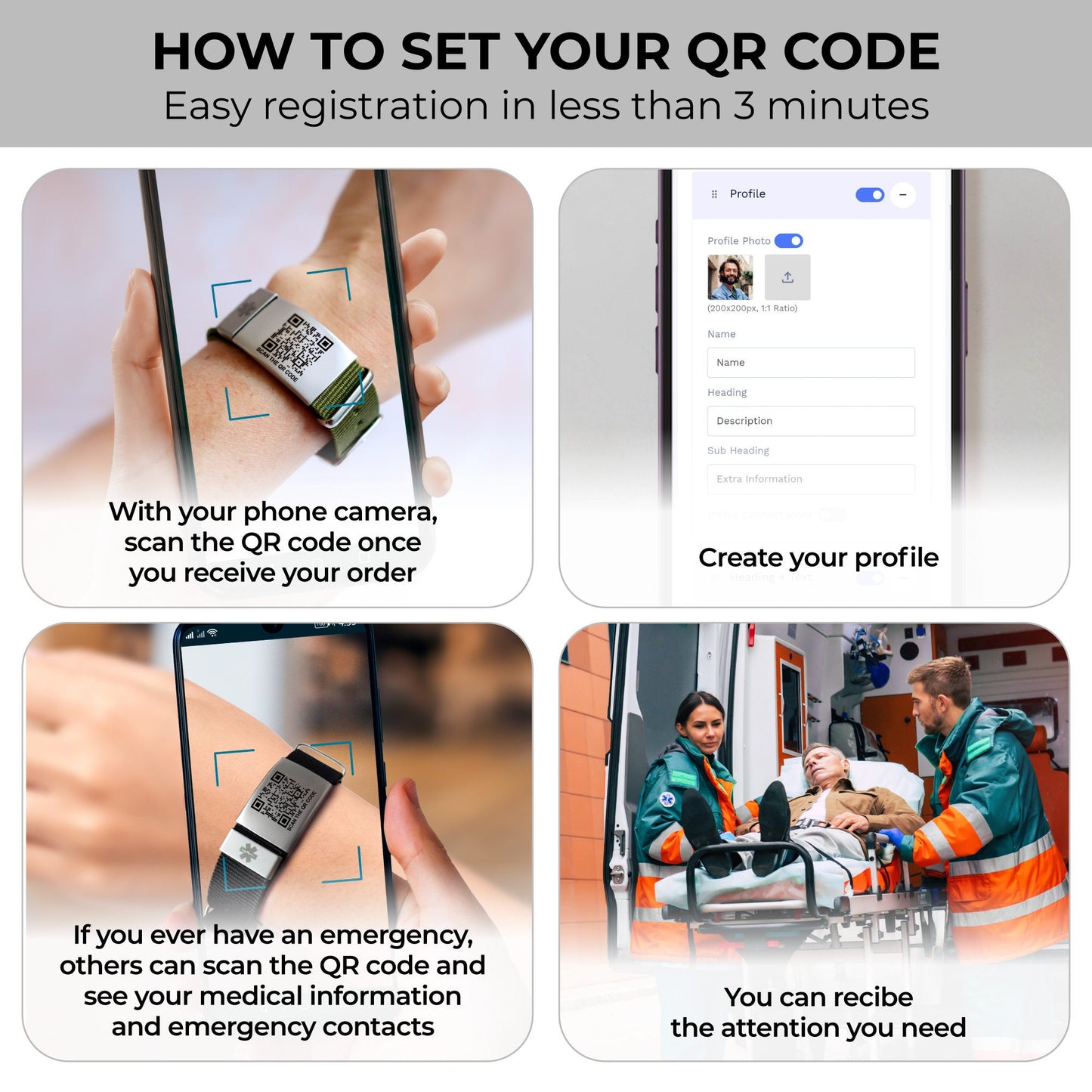 Scannable QR Code Smart Emergency bracelet