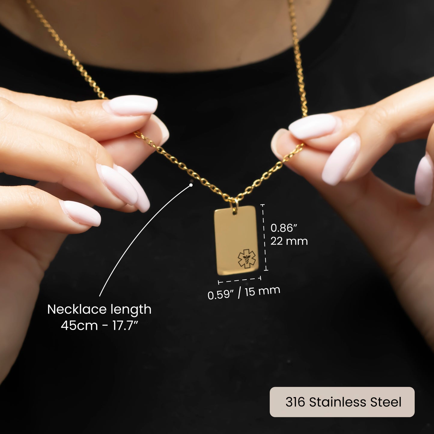 Medical Alert Elegant Pendant Necklace