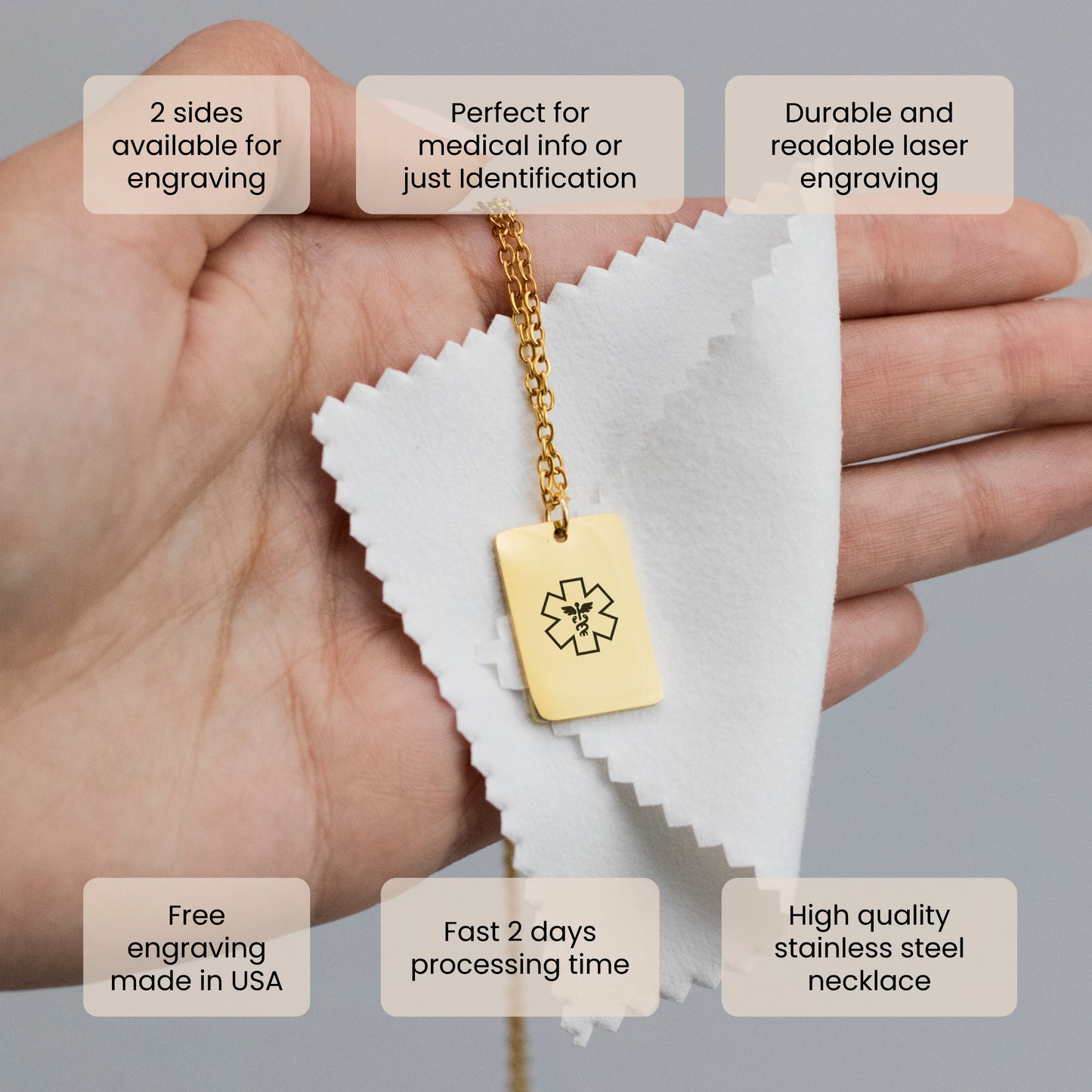 Medical Alert Elegant Pendant Necklace