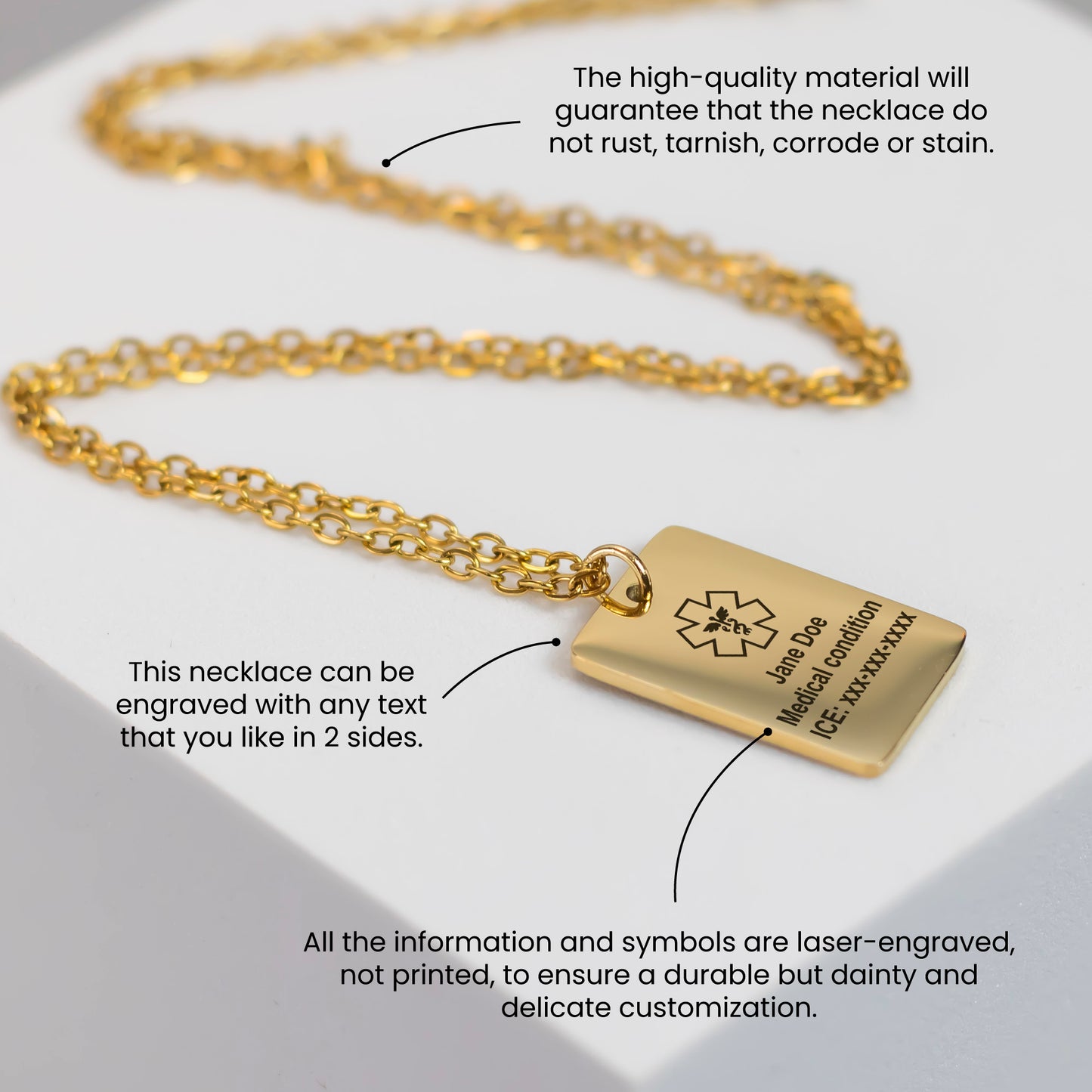 Medical Alert Elegant Pendant Necklace
