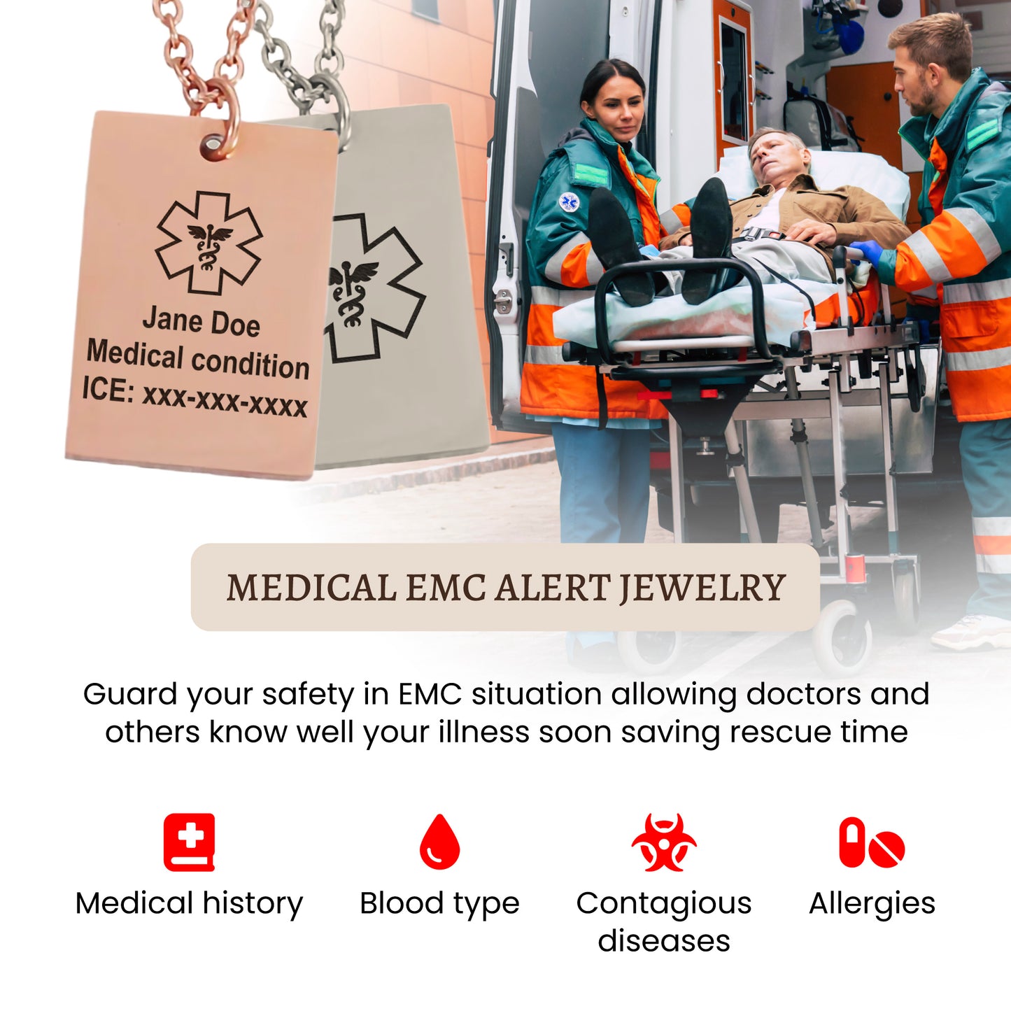 Medical Alert Elegant Pendant Necklace