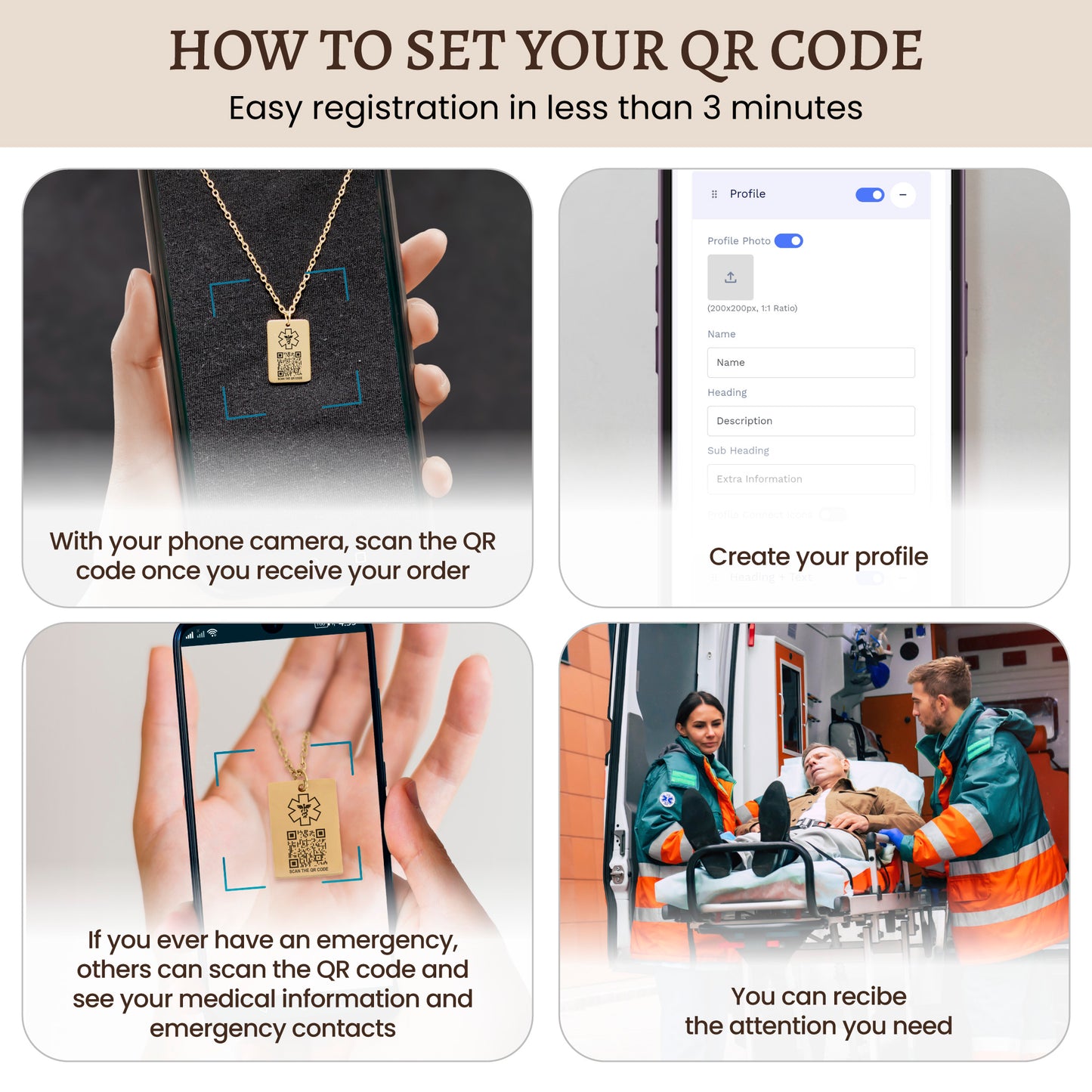 Medical ID Smart QR Code Pendant Necklace