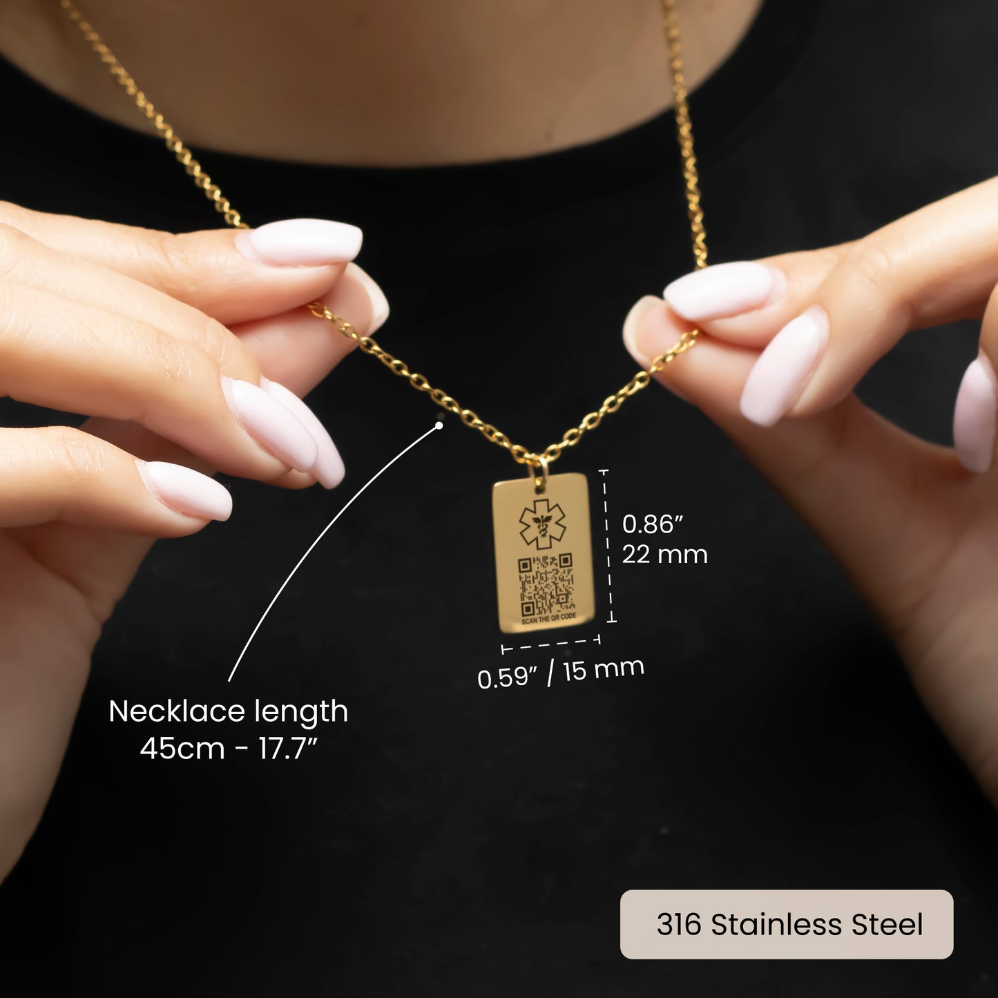 Medical ID Smart QR Code Pendant Necklace