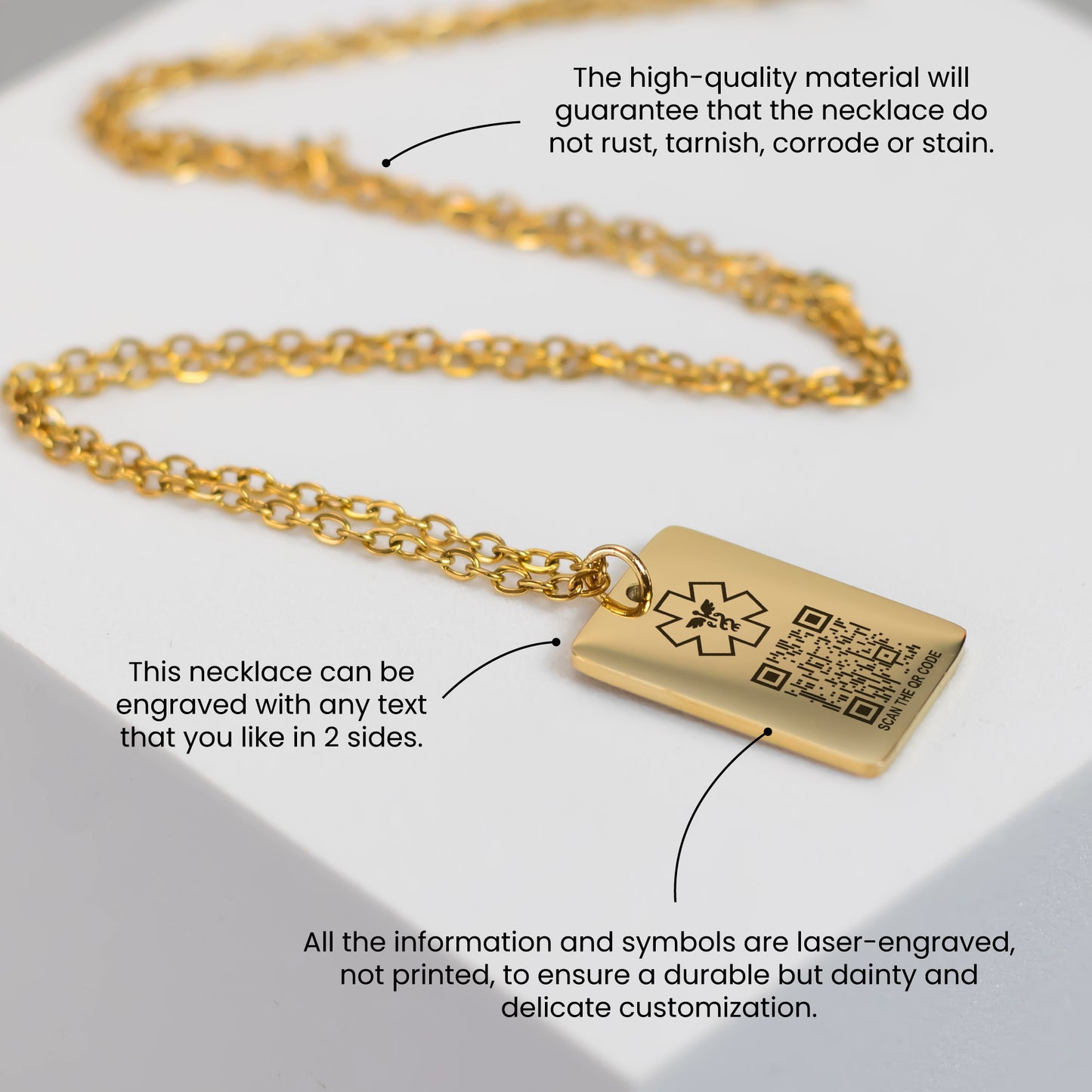 Medical ID Smart QR Code Pendant Necklace