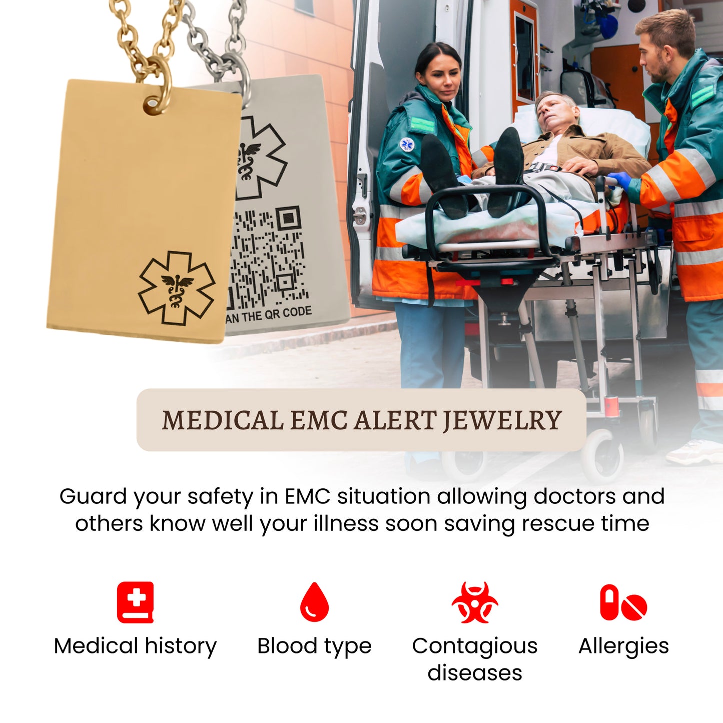 Medical ID Smart QR Code Pendant Necklace
