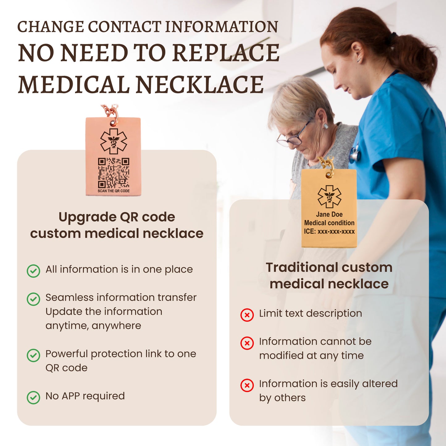 Medical ID Smart QR Code Pendant Necklace