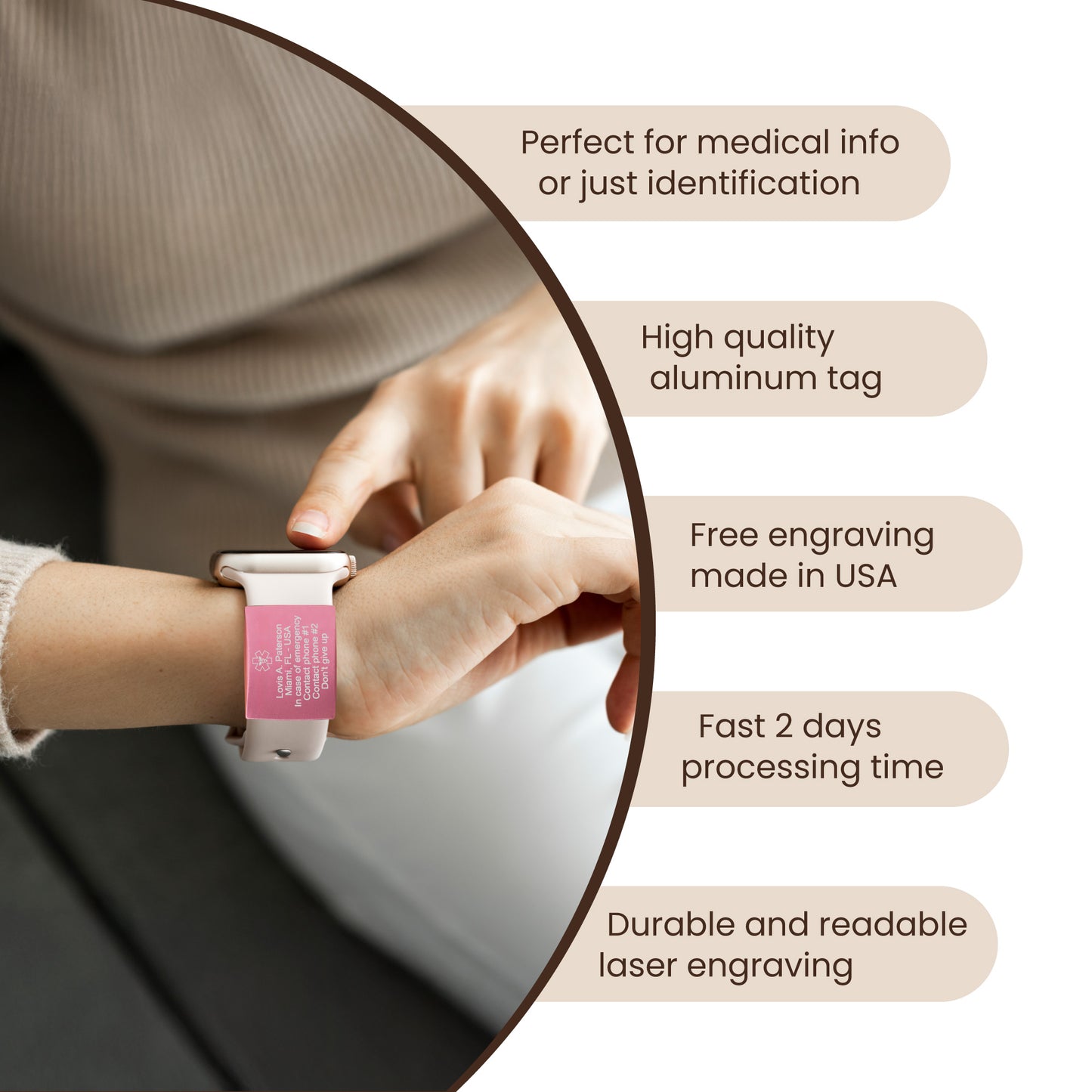 Alert ID Tag For Watch Band