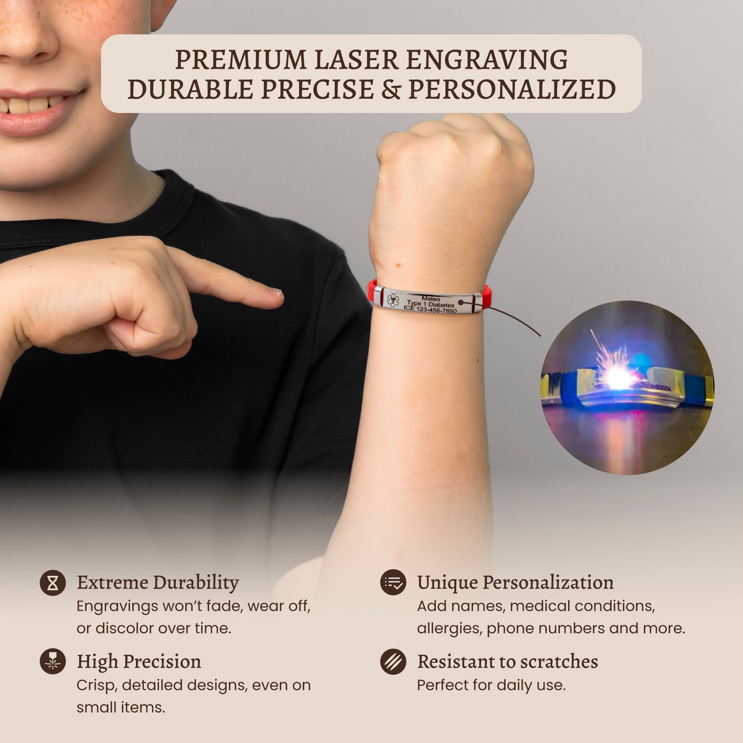 Custom Engraved Kids Emergency Bracelet