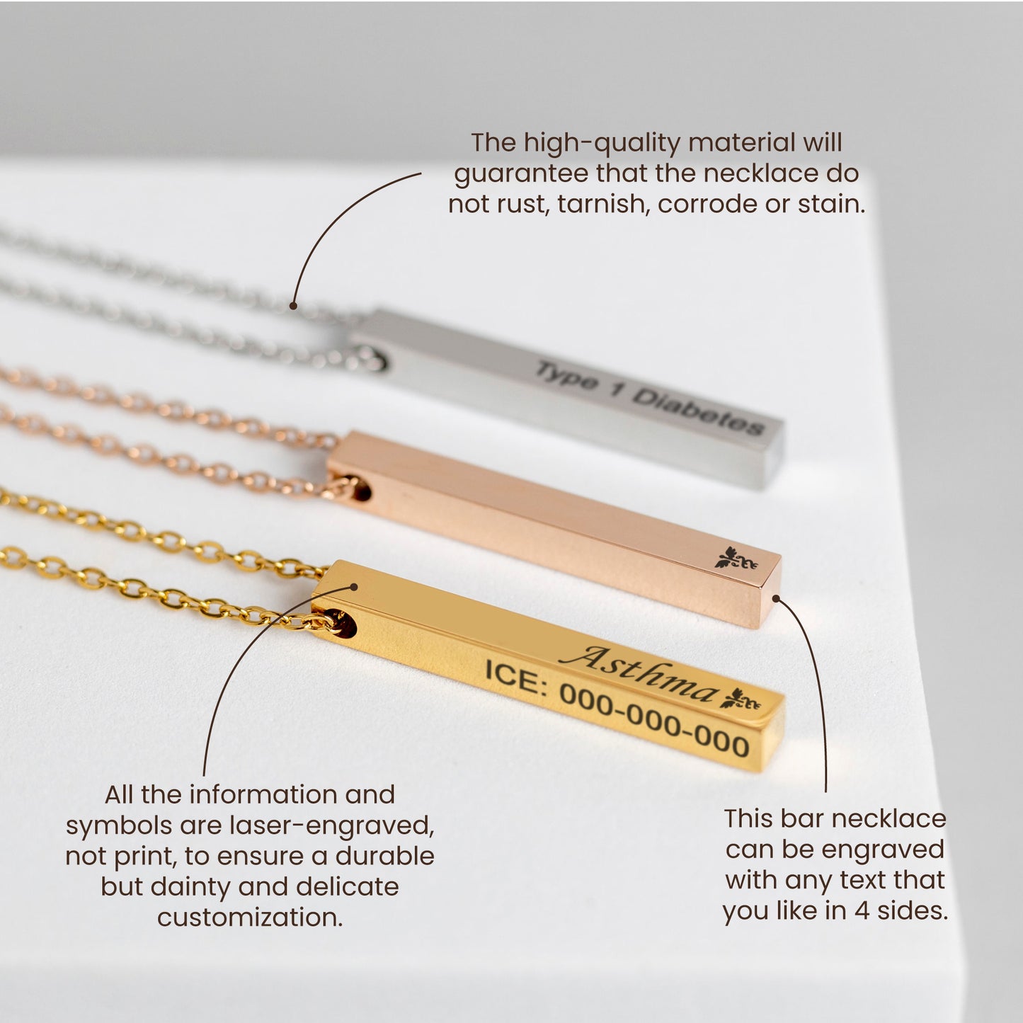 Medical ID 4 sides necklace