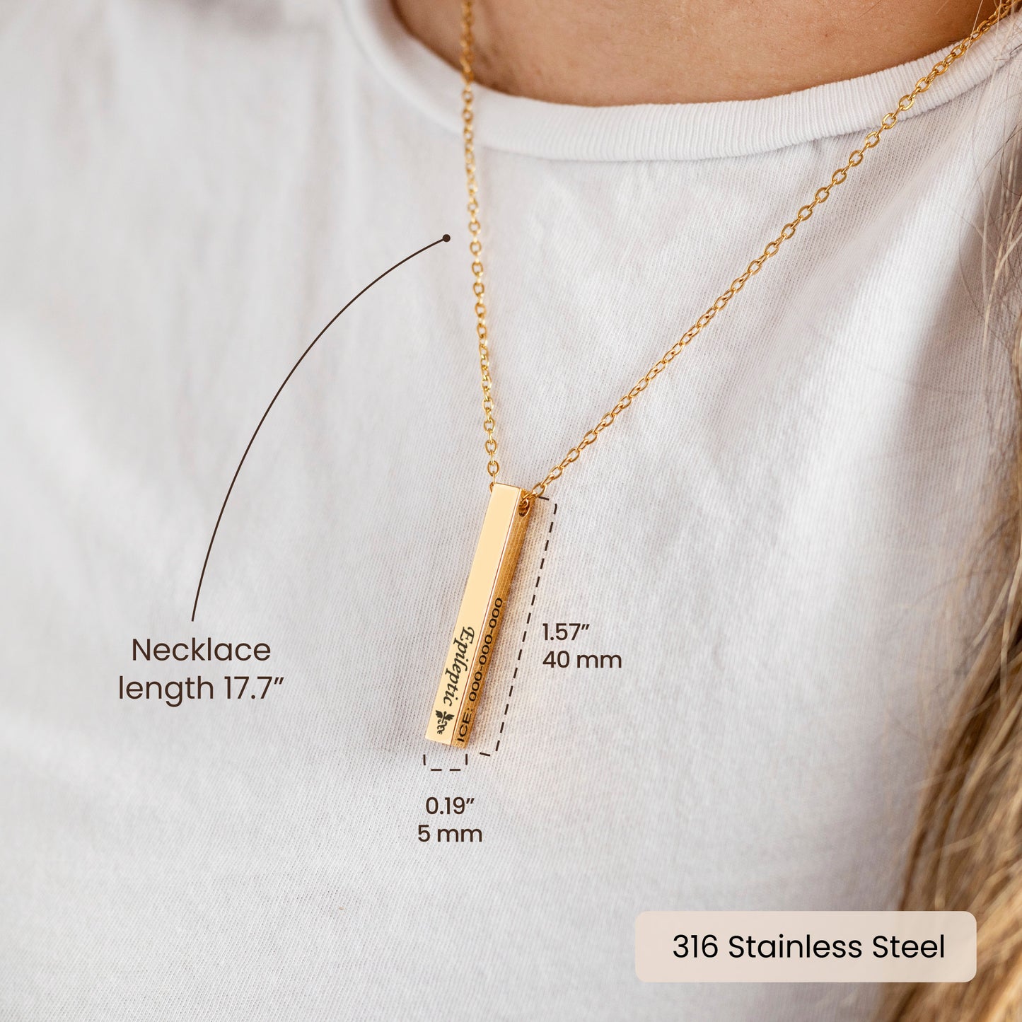 Medical ID 4 sides necklace