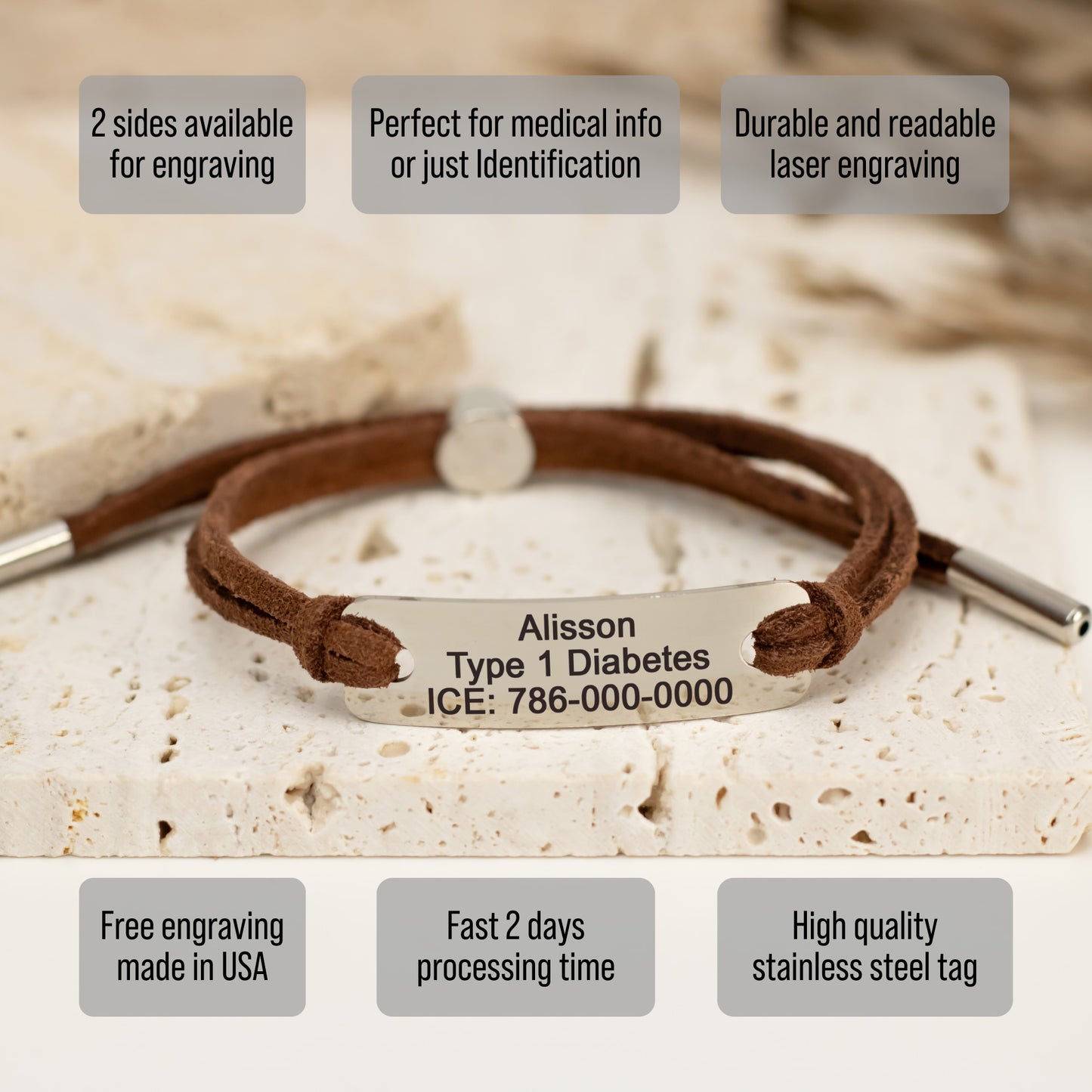Personalized Cord ID Medical Nameplate Bracelet