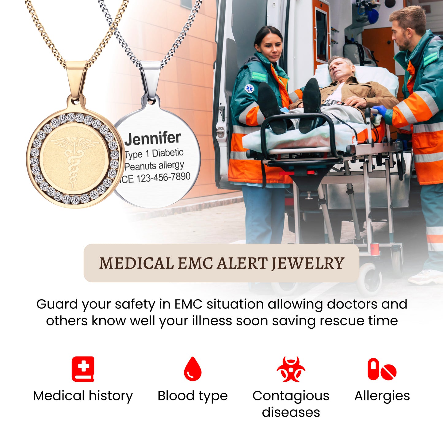 Medical ID Crystals necklace