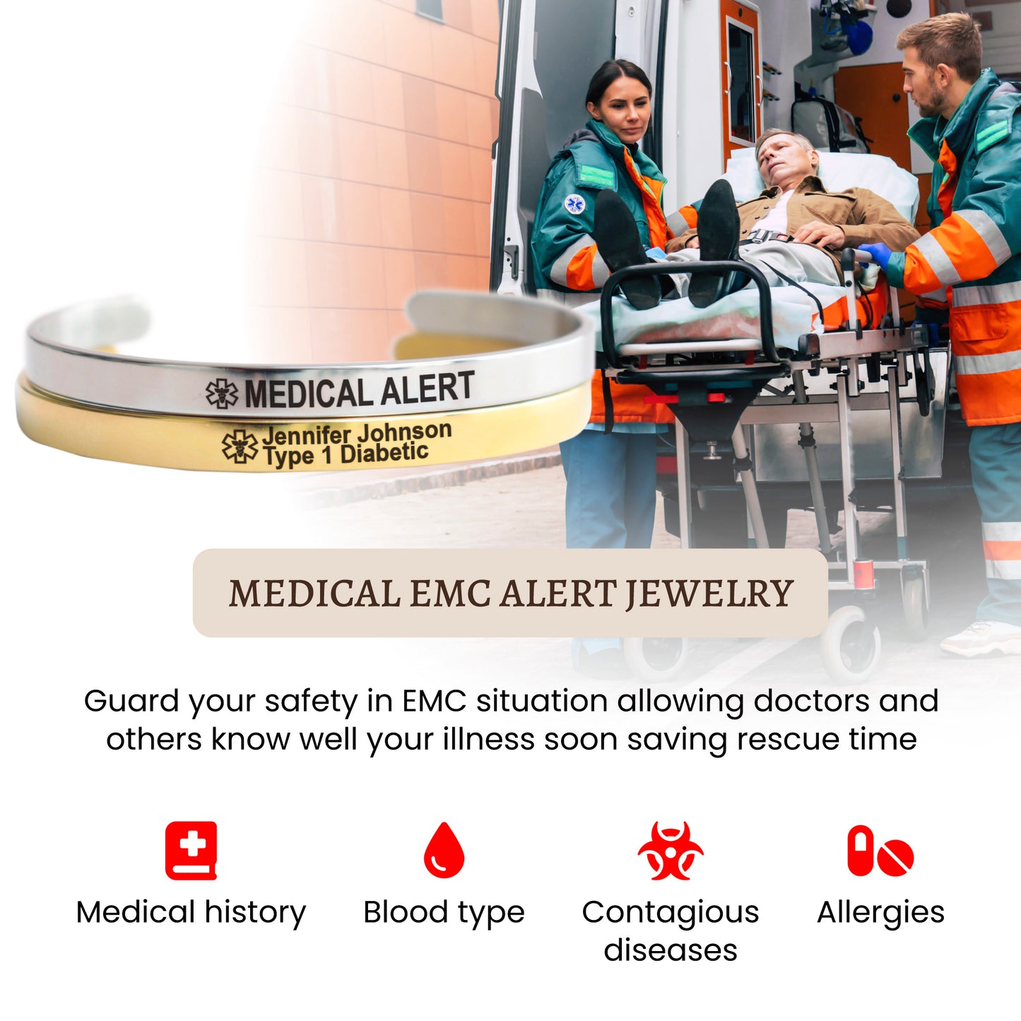Custom engraved Medical alert bracelet women