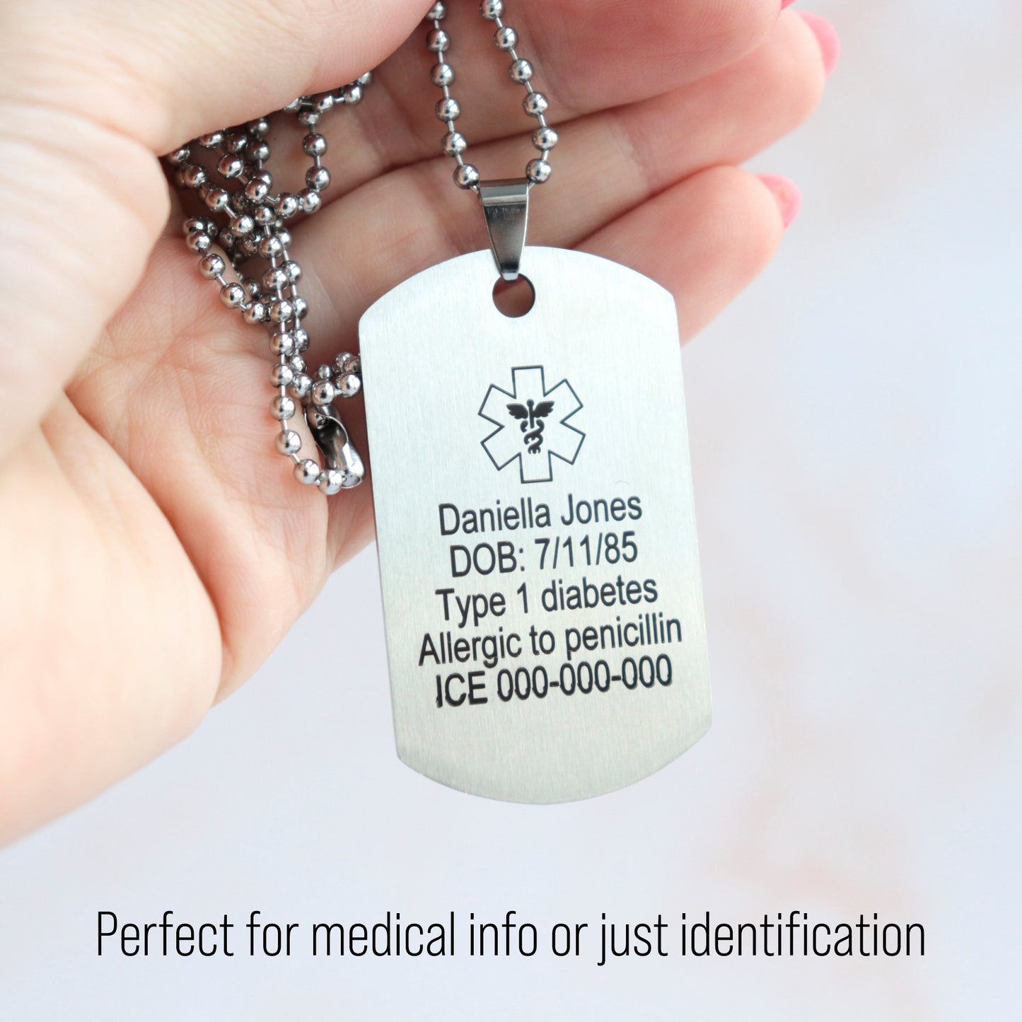 Medical ID Military Pendant Necklace