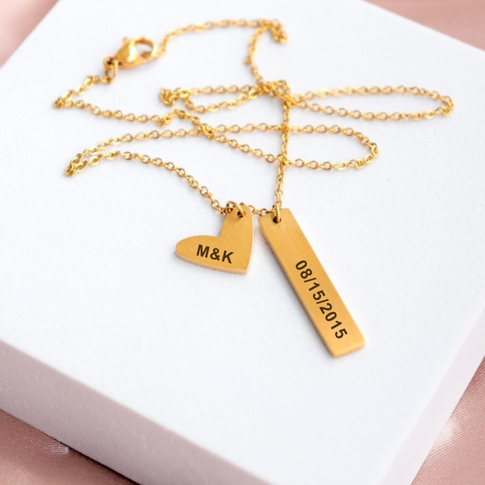 Custom Engraved Heart & Bar Necklace