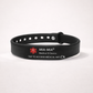 Black medical ID wristband with MIA-MIA branding on a white background