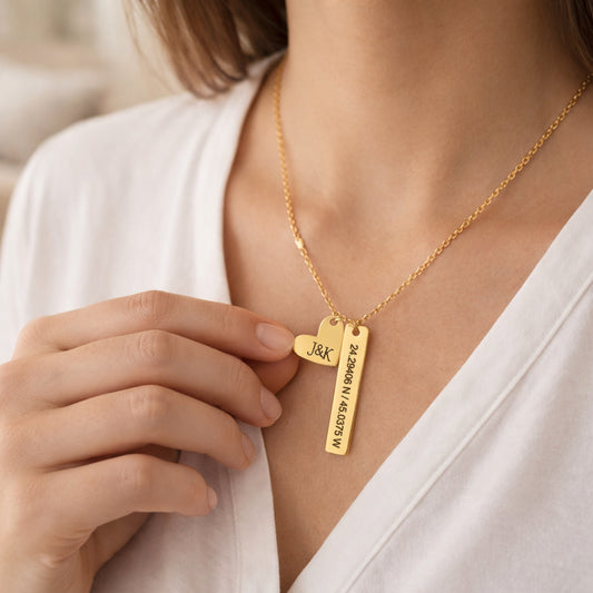 Custom Engraved Heart & Bar Necklace
