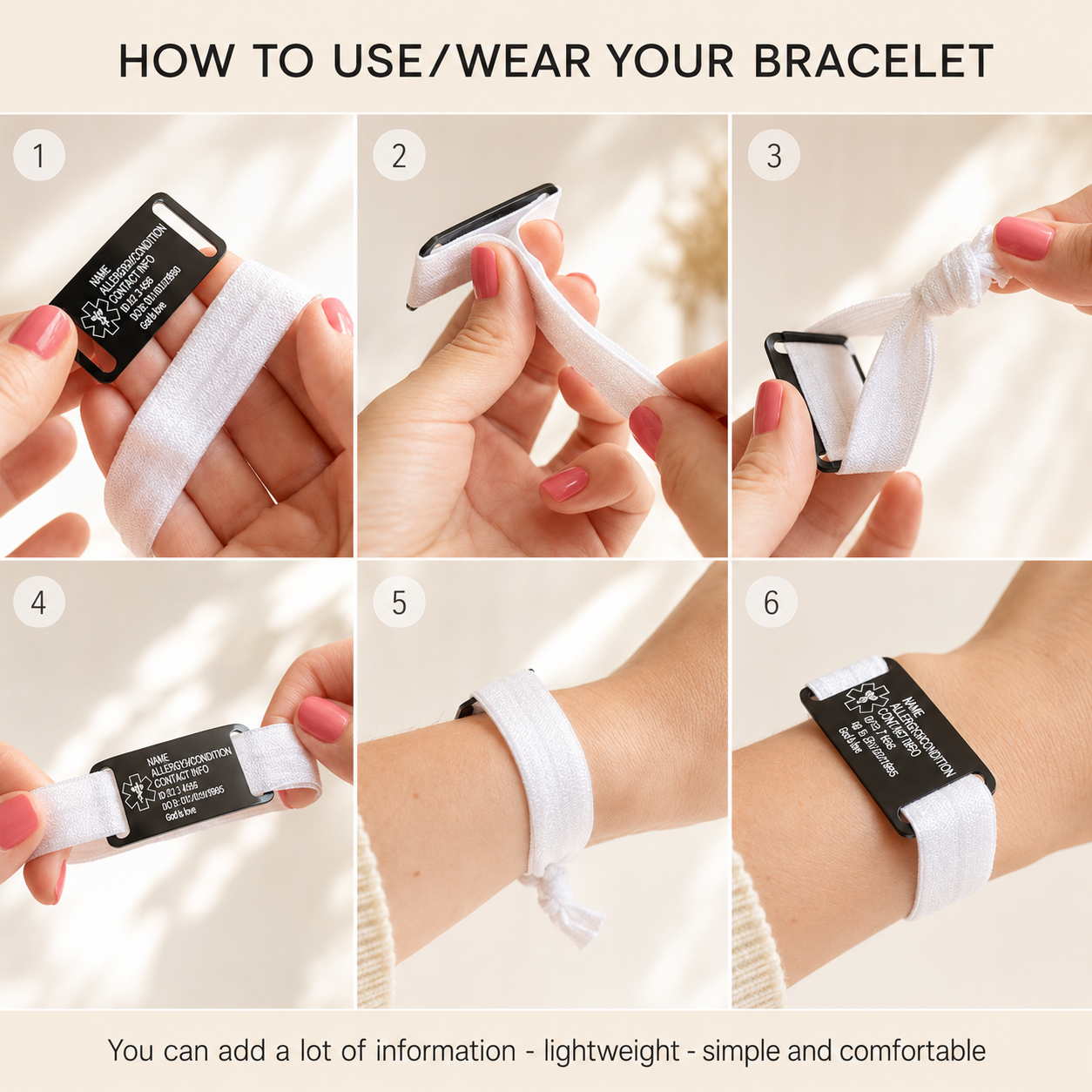 Elastic Medical ID Bracelet Tag Band
