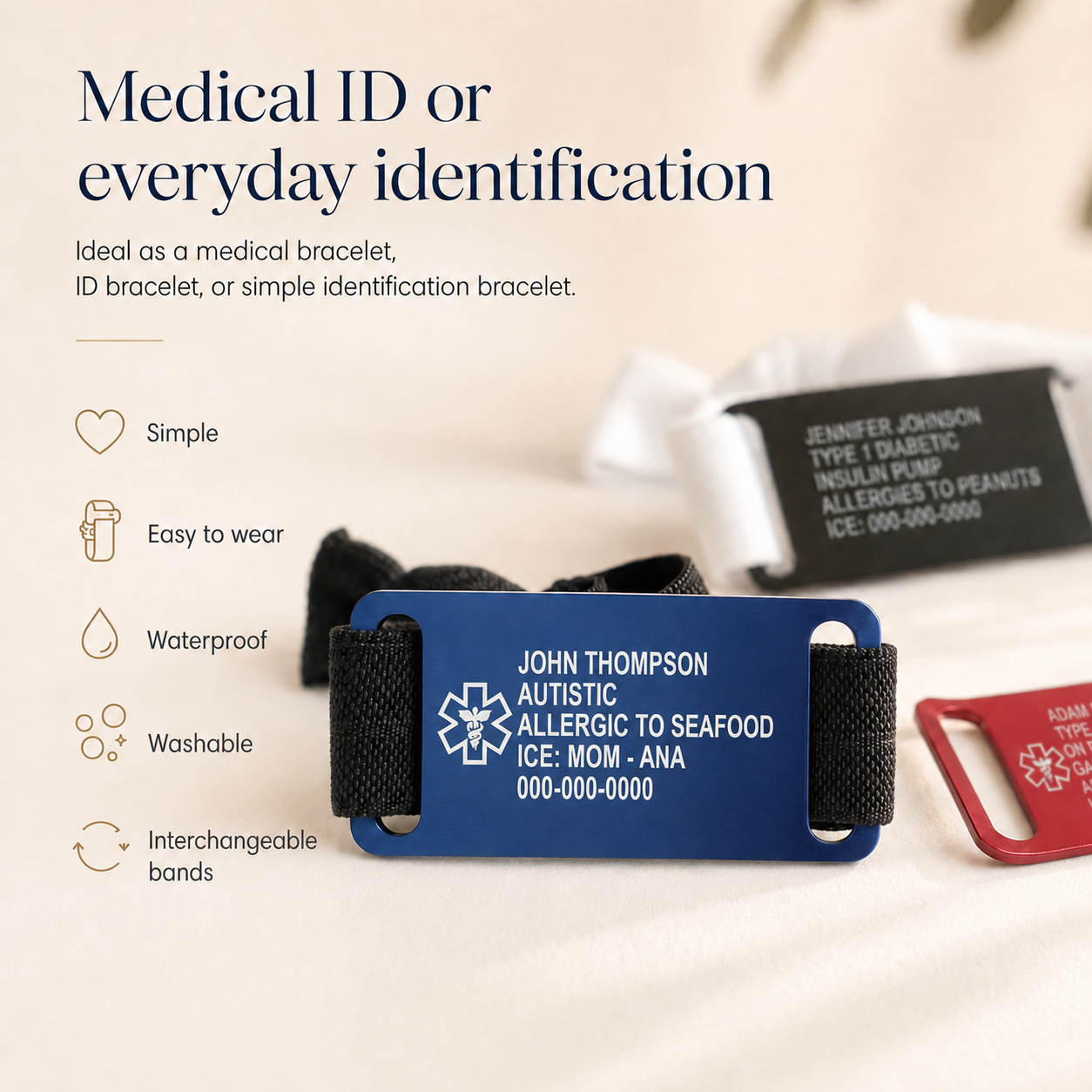 Elastic Medical ID Bracelet Tag Band
