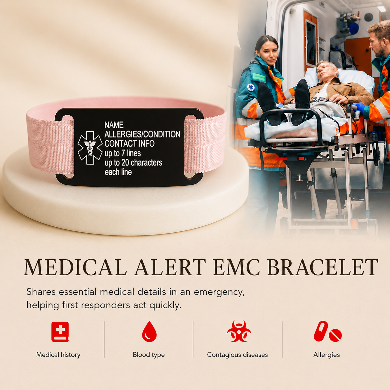 Elastic Medical ID Bracelet Tag Band