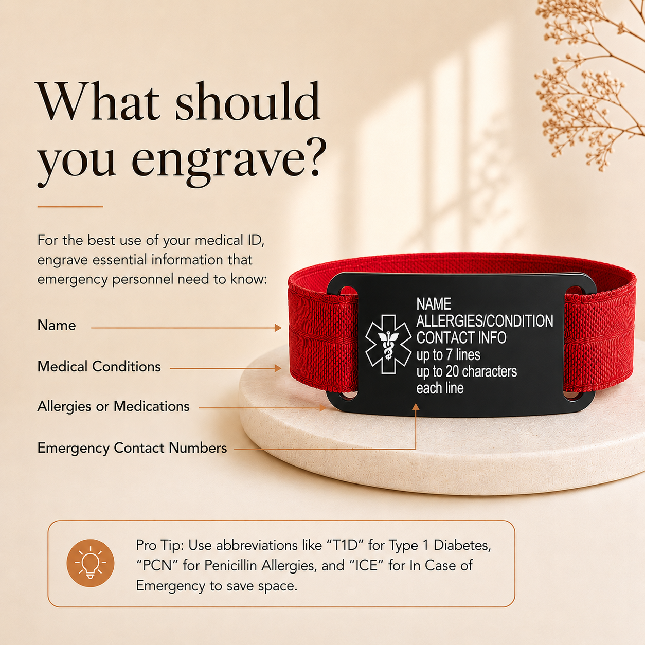 Elastic Medical ID Bracelet Tag Band