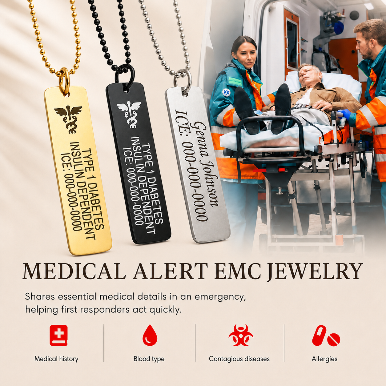 Unisex Vertical Medical ID Necklace