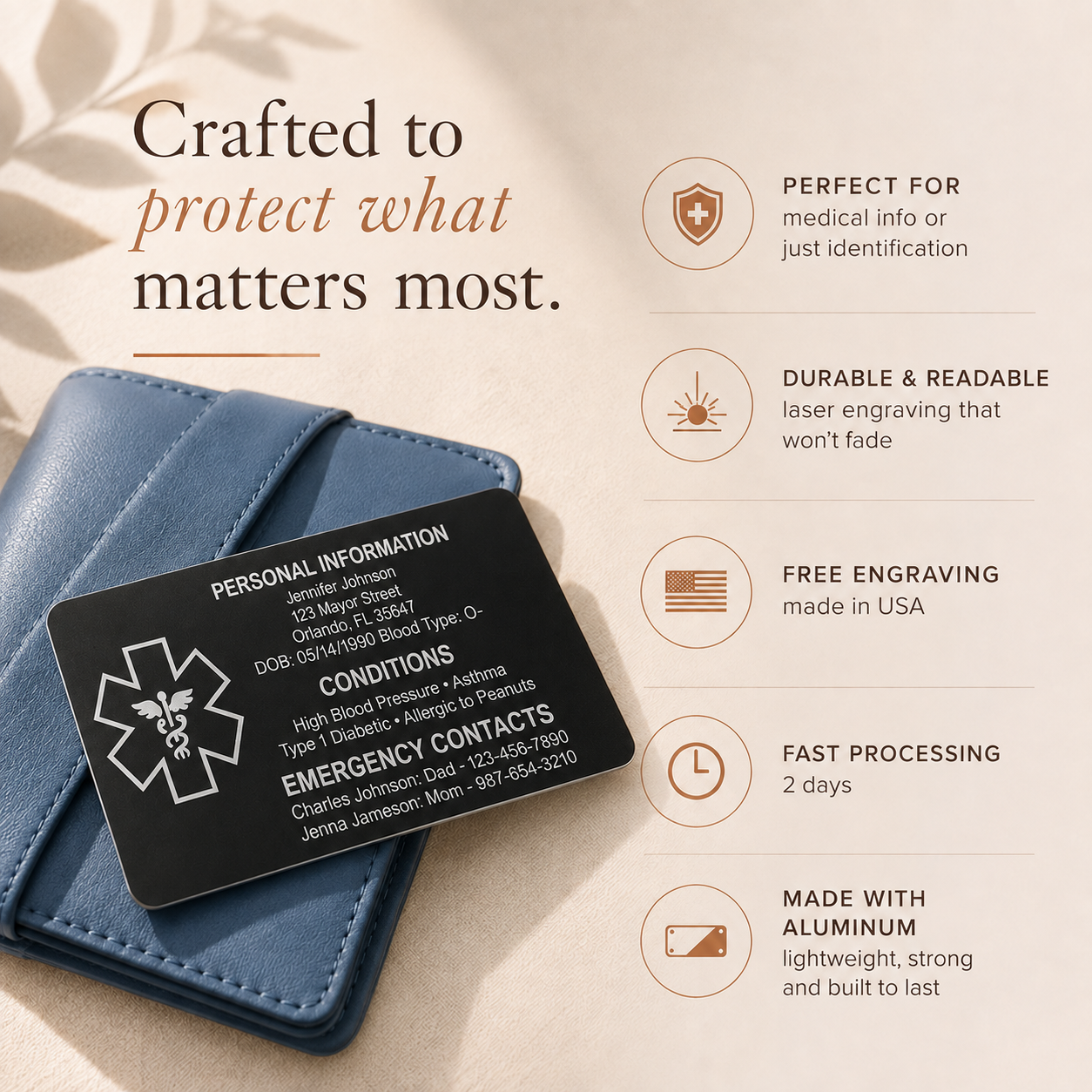Personalized Medical ID Wallet Card