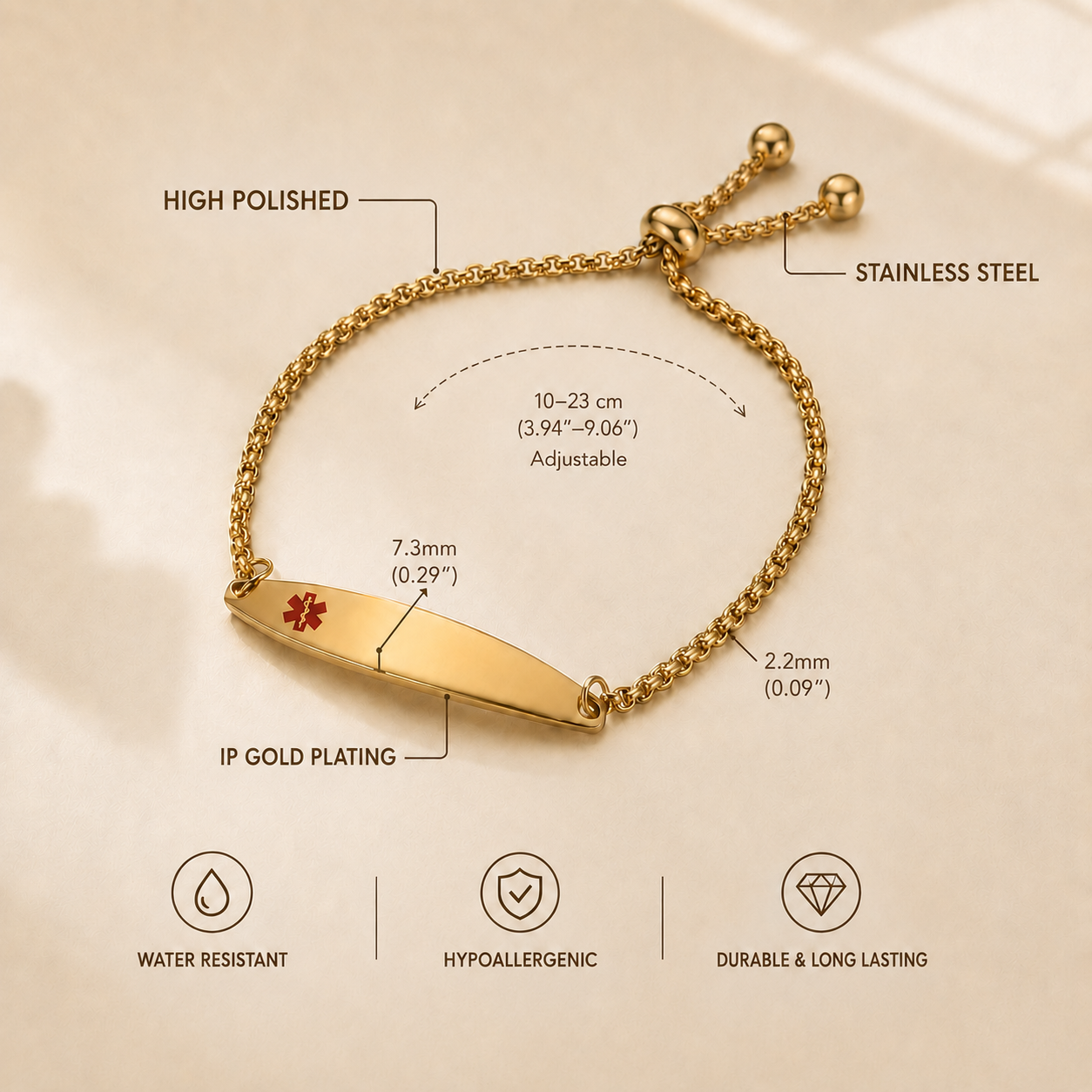 Custom Adjustable Medical Alert Bracelet
