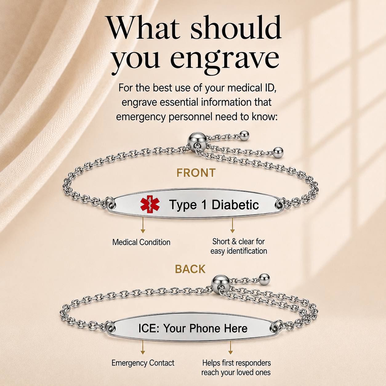 Custom Adjustable Medical Alert Bracelet