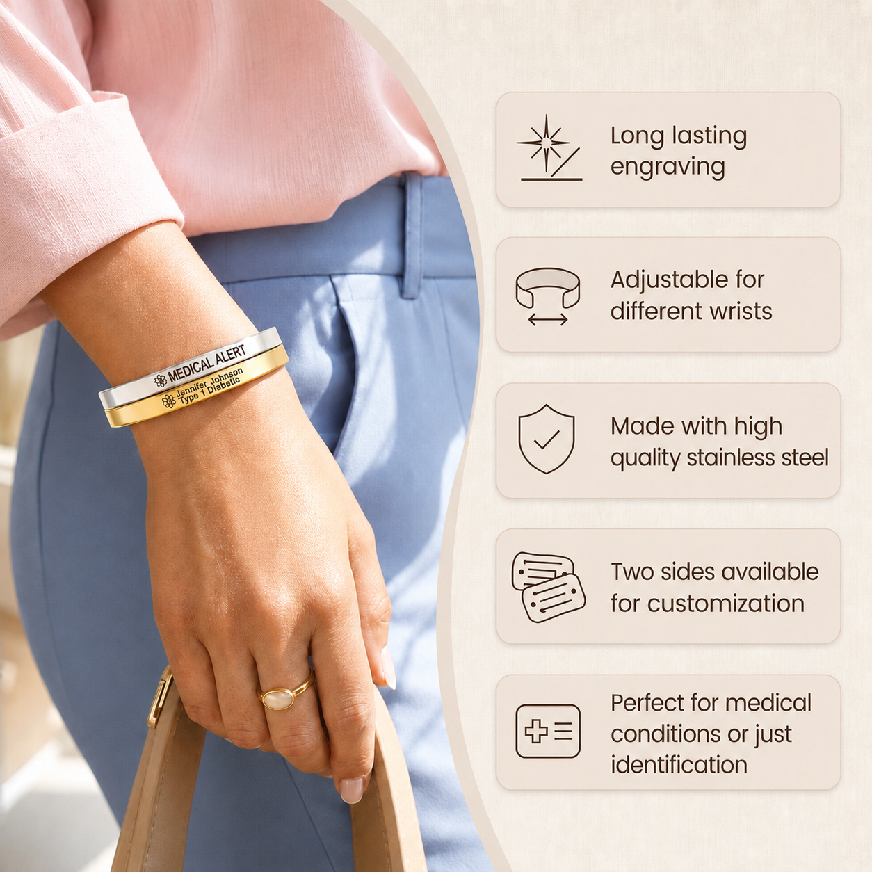 Women’s Engraved Medical ID Bracelet