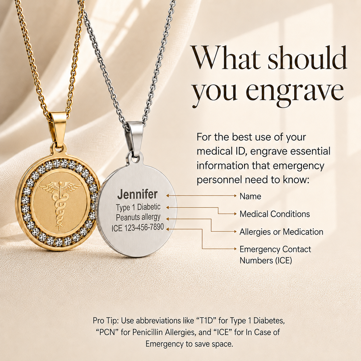 Crystal Medical ID Necklace