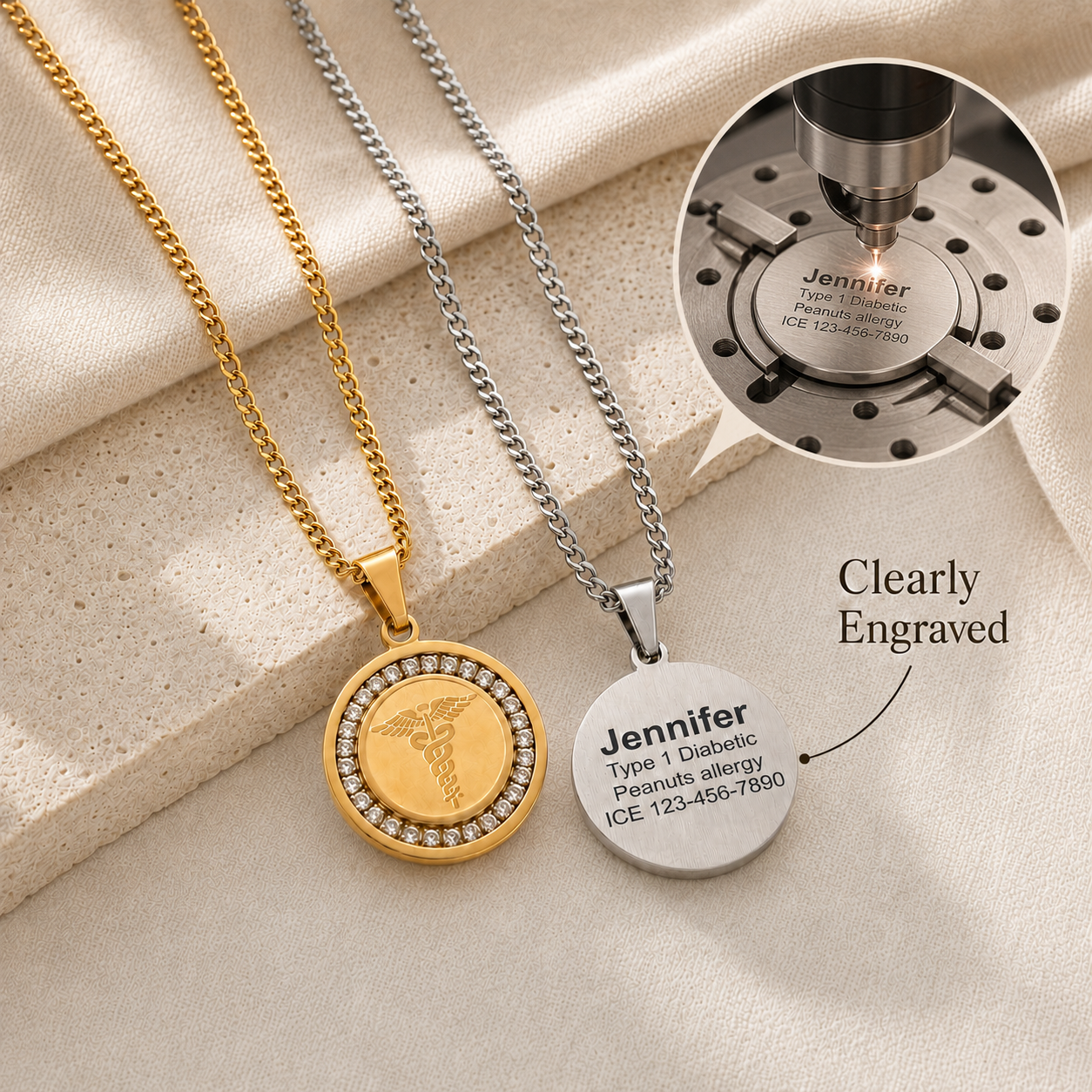 Crystal Medical ID Necklace