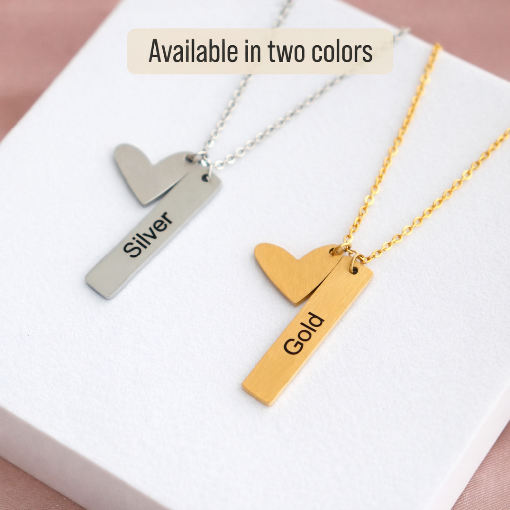 Custom Engraved Heart & Bar Necklace