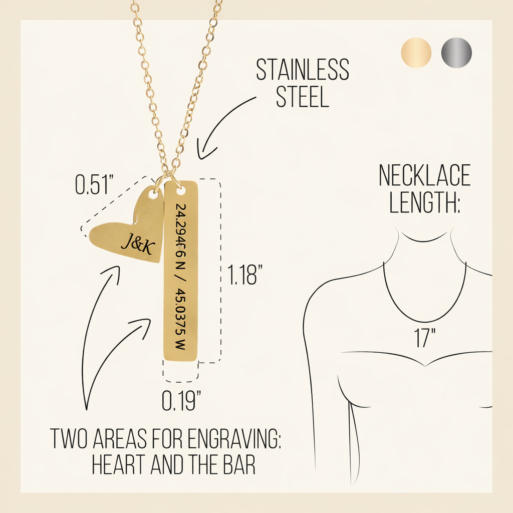 Custom Engraved Heart & Bar Necklace