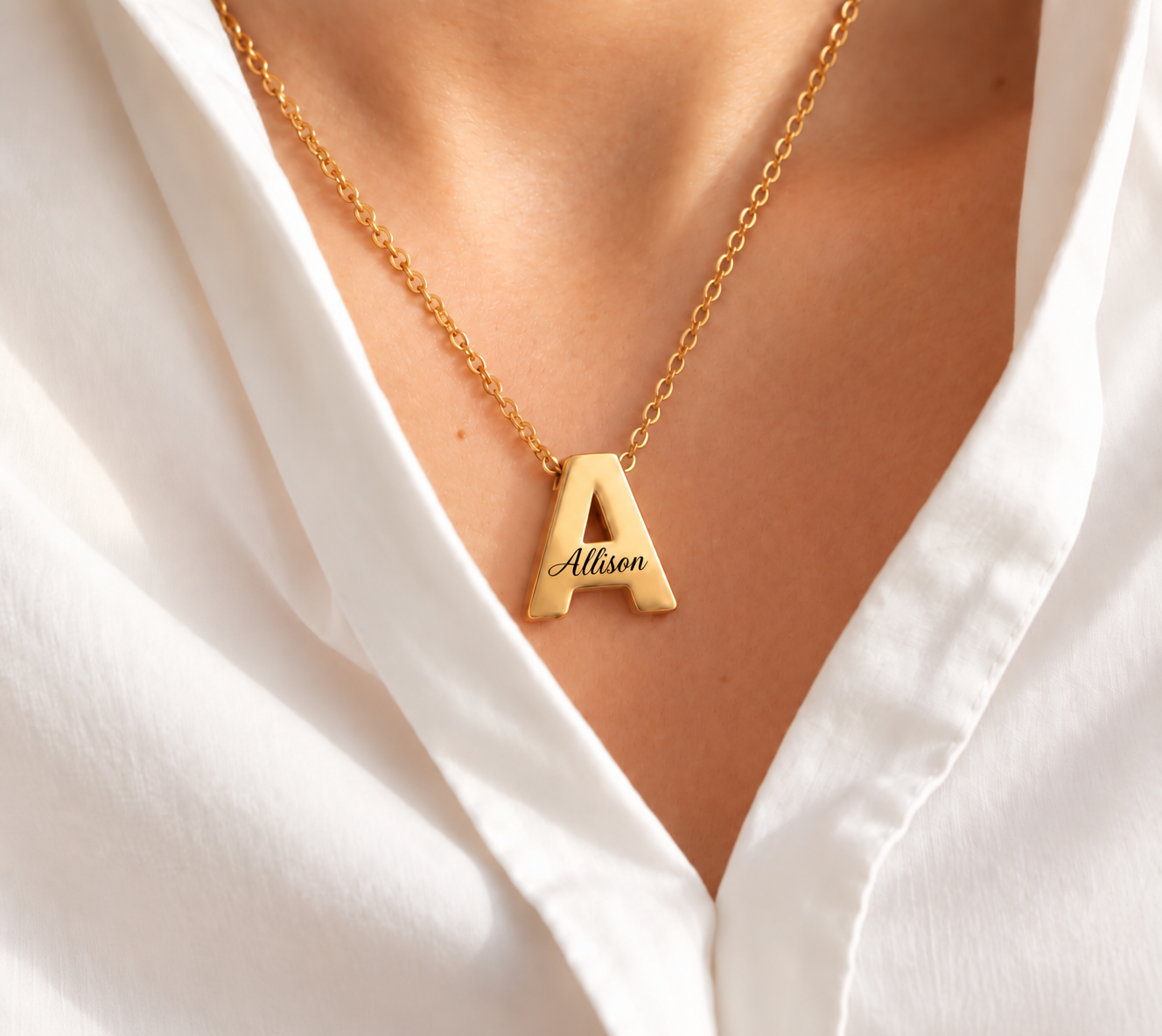 Custom Chunky Initial Necklace | Letter Charm Layering Necklace