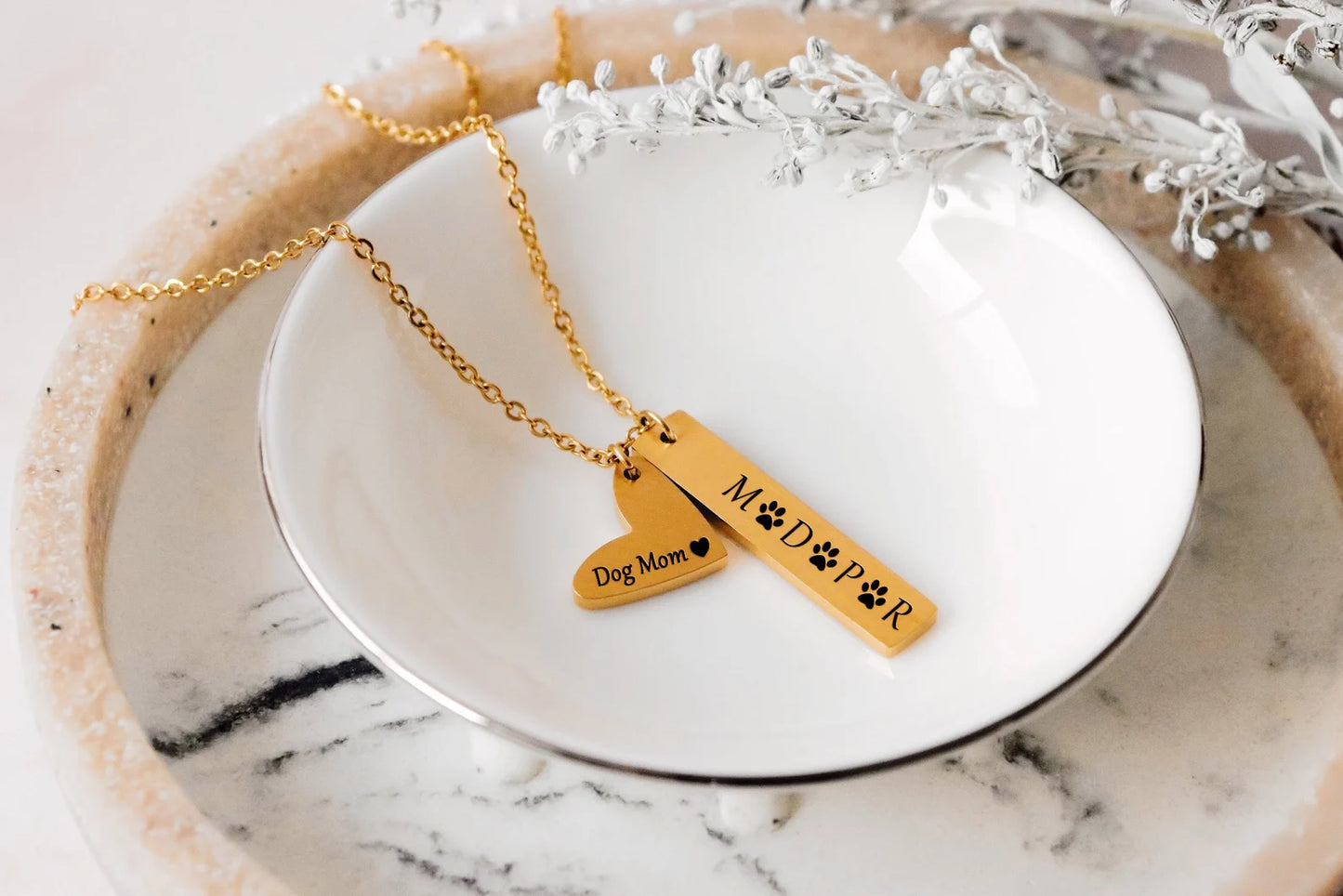 Custom Engraved Heart & Bar Necklace