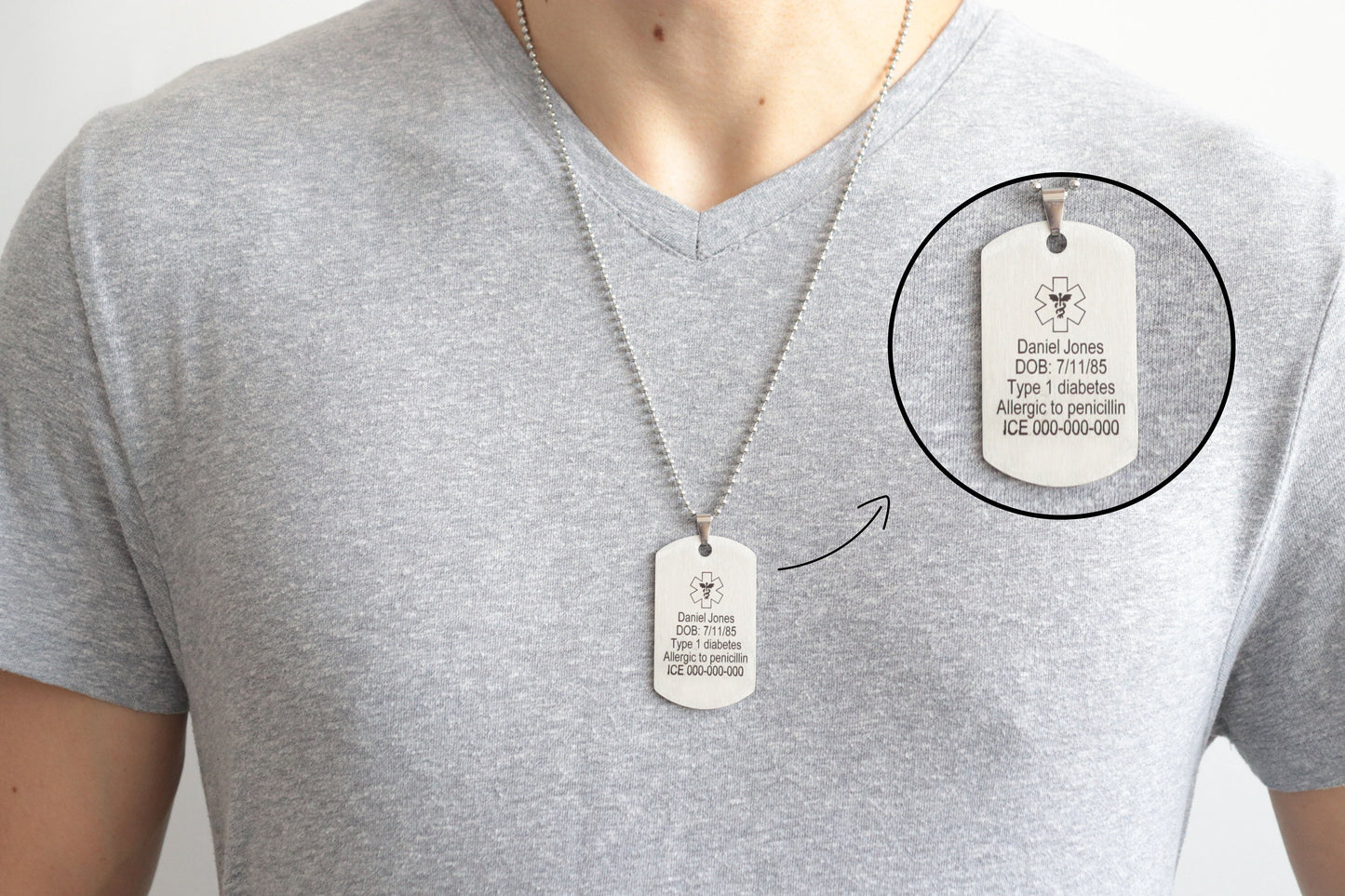 Medical ID Military Pendant Necklace